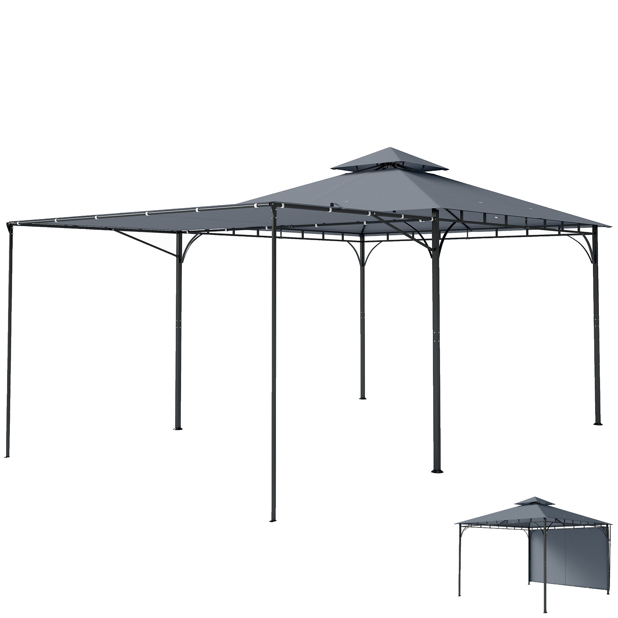 Outsunny Pavillon 3,2x3,2 m Stabil Winterfest Gartenpavillon mit ausziehbaren Dachüberstand, Doppeldach, Garten Pavillon aus Metall für Garten, Terrasse, Dunkelgrau   Aosom