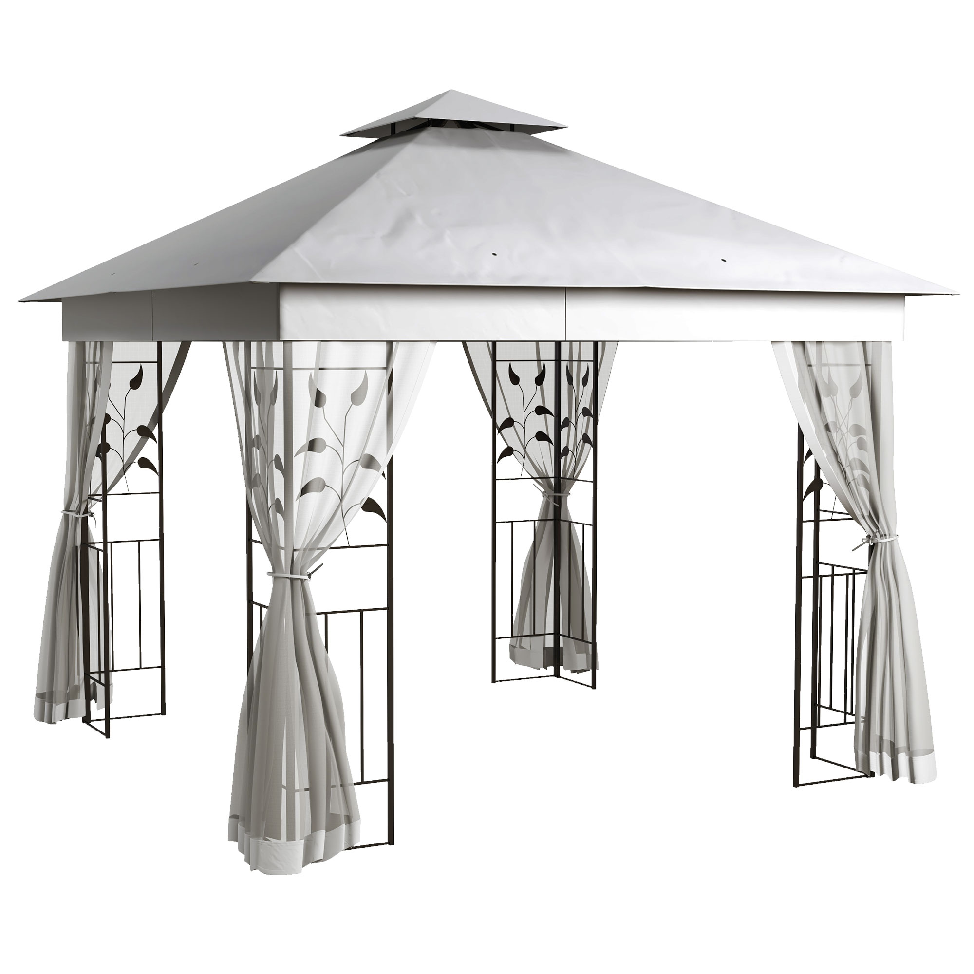 Outsunny Pavillon mit Doppeldach, 3x3 m Wasserabweisend Stabil Winterfest Gartenpavillon mit Moskitonetz, Garten Pavillon aus Stahl, Partyzelt für Garten, Terrasse, Hellgrau   Aosom