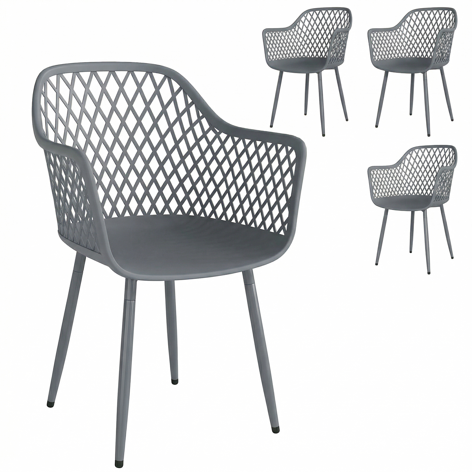 Outsunny Gartenstuhl 4er Set UV-beständige Gartenstühle aus Kunststoff mit Armlehne Rückenlehne Terrassenstuhl bis 120 kg belastbar Gartenmöbel für Hinterhof, Garten, Balkon Dunkelgrau   Aosom