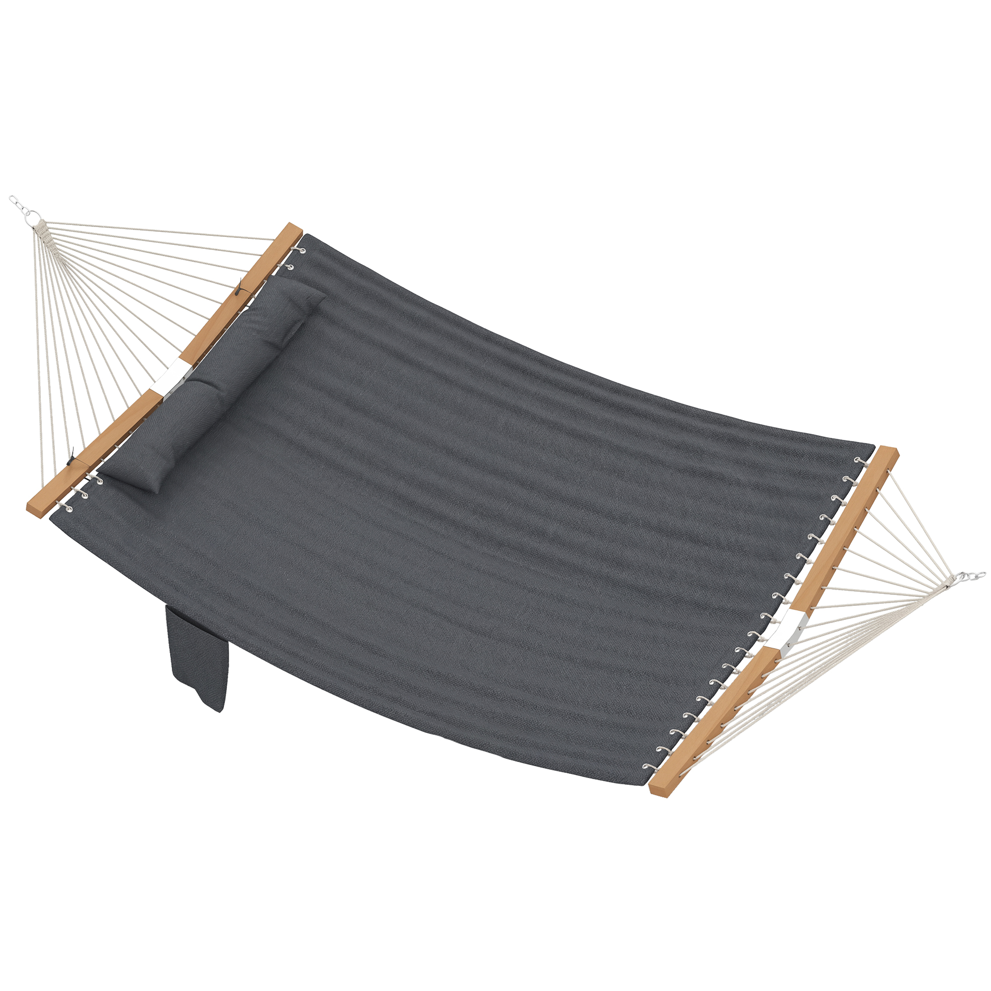 Outsunny Hängematte Outdoor 200x140cm, zweilagig Hängematte mit Kopfstütze Magazintasche Holzstäbe, Doppelhängematte bis 200kg für Garten, Balkon, Terrasse Grau Aosom