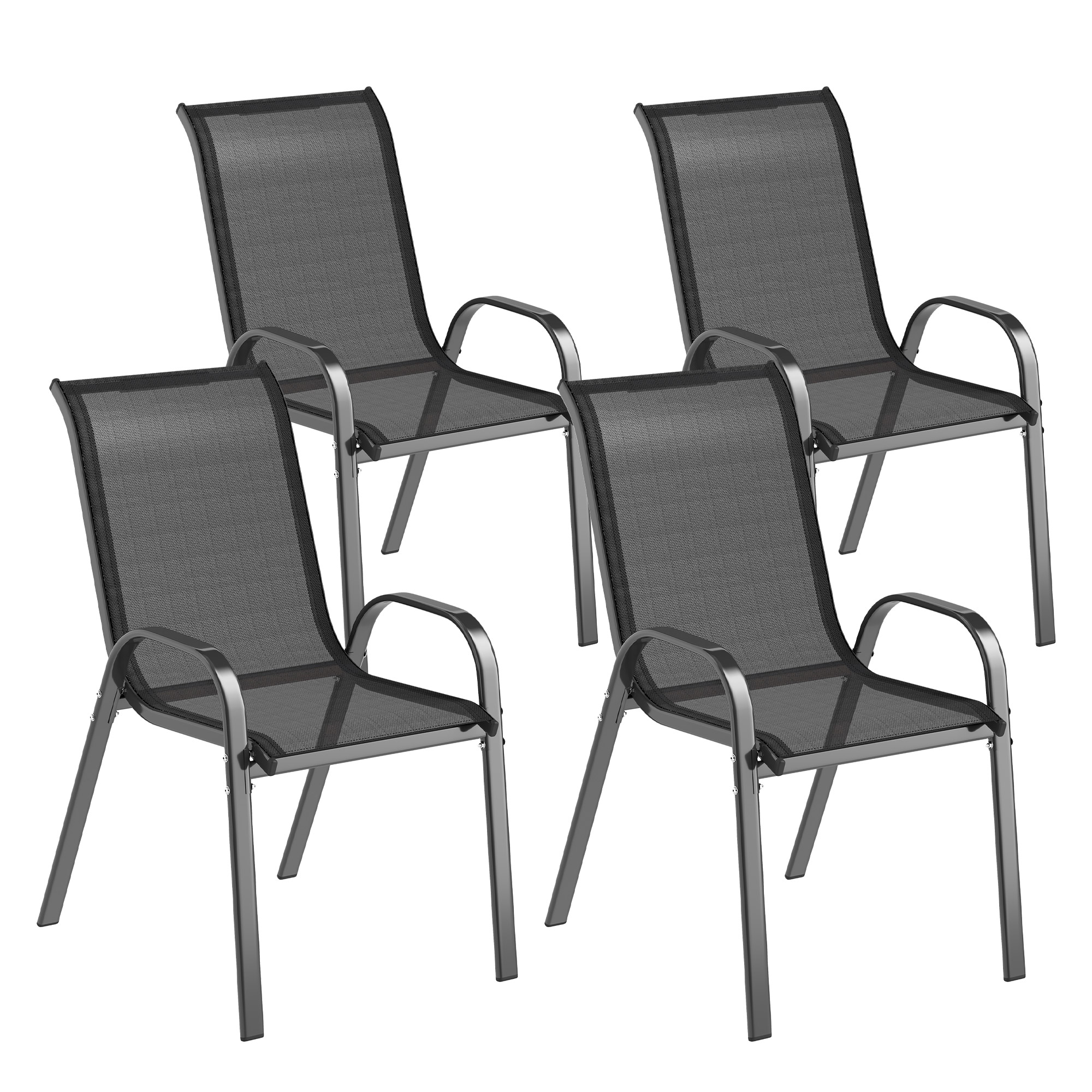 Outsunny Gartenstuhl 4er Set stapelbar Gartenstühle aus Stahl, Stapelstuhl mit Armlehne Rückenlehne wetterfest Terrassenstuhl bis 120 kg belastbar Gartenmöbel für Hinterhof, Garten, Balkon Schwarz   Aosom