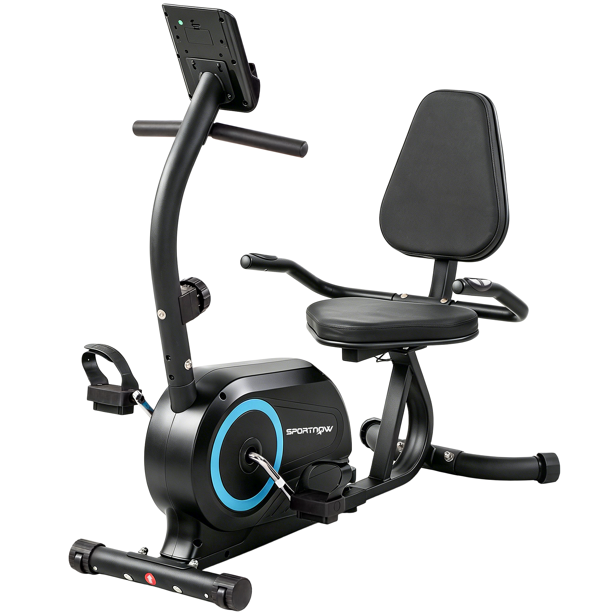 SPORTNOW Heimtrainer Liegeergometer mit 8-stufigem Magnetwiderstand, Liege-Fahrrad mit Bluetooth, App, LCD-Display, Herzfrequenzsensor, Rollen, für Heimtraining Senioren Aosom