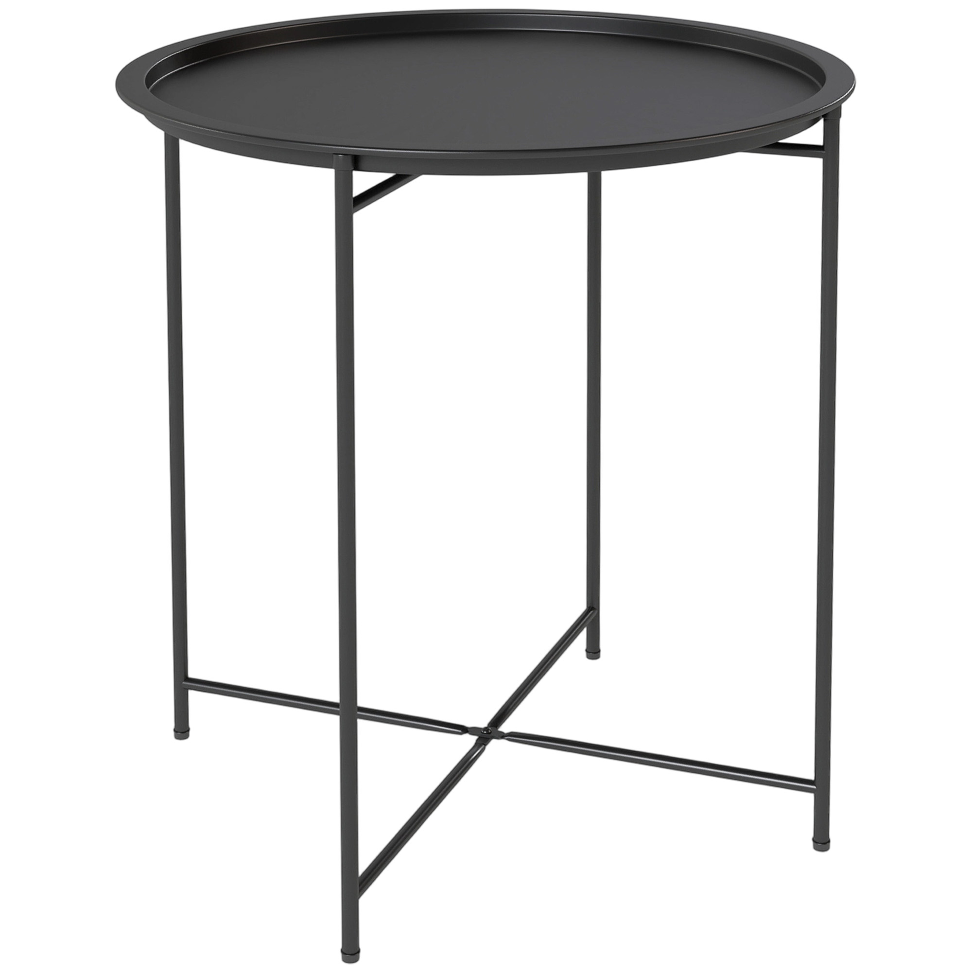 Outsunny Beistelltisch klappbar Gartentisch Ø46 x 50 cm Rund wetterfest Balkontisch mit klappbar Tischbeine Campingtisch Klapptisch Kaffeetisch für Wohnzimmer Büro Outdoor Indoor Schwarz Aosom