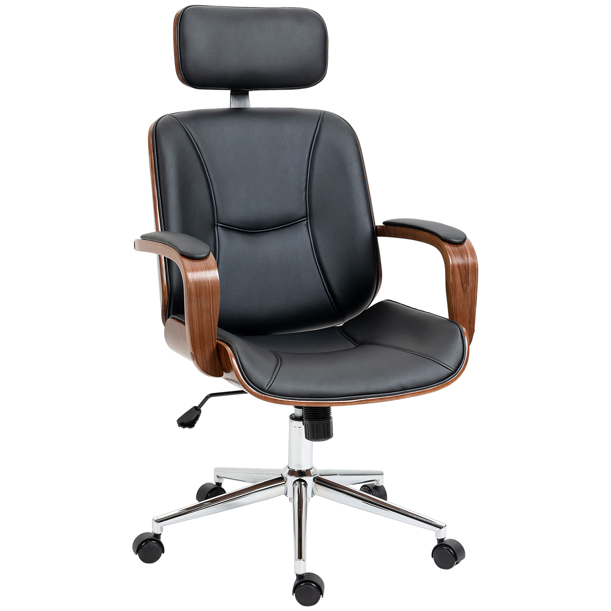 Vinsetto Bürostuhl Ergonomischer Schreibtischstuhl mit Hoher Rückenlehne, Abnehmbarer Kopfstütze Höhenverstellbarer Drehstuhl mit Wippfunktion aus Kunstleder für Home-Office Schwarz Aosom