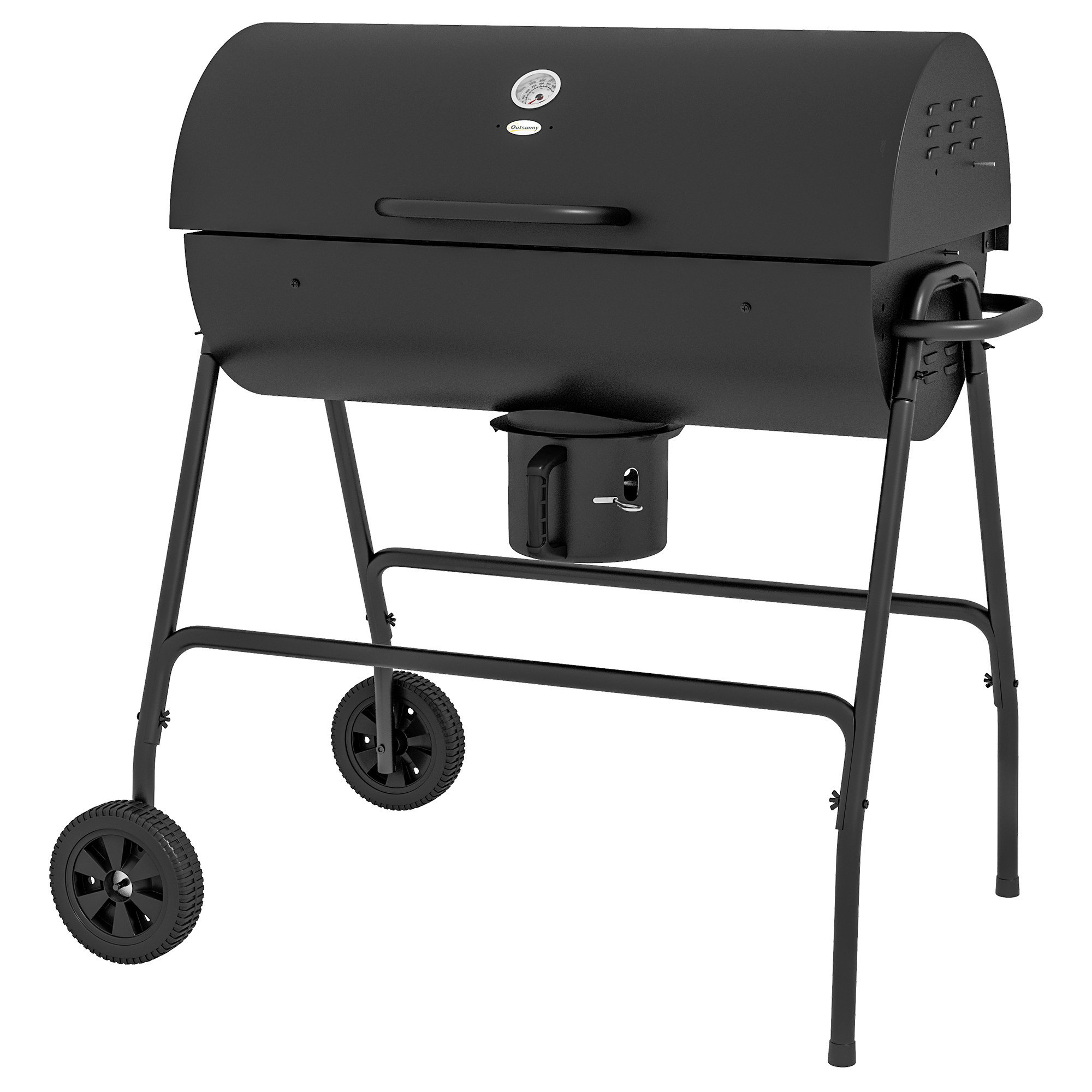 Outsunny Holzkohlegrill aus Metall BBQ Smoker mit Deckel Thermometer Räder verstellbarer Kohlewanne Griff, fahrbar Grillwagen Holzkohle Grill, Kohlegrill für Barbeque Camping, Terrasse, 95x71,5x102 cm   Aosom