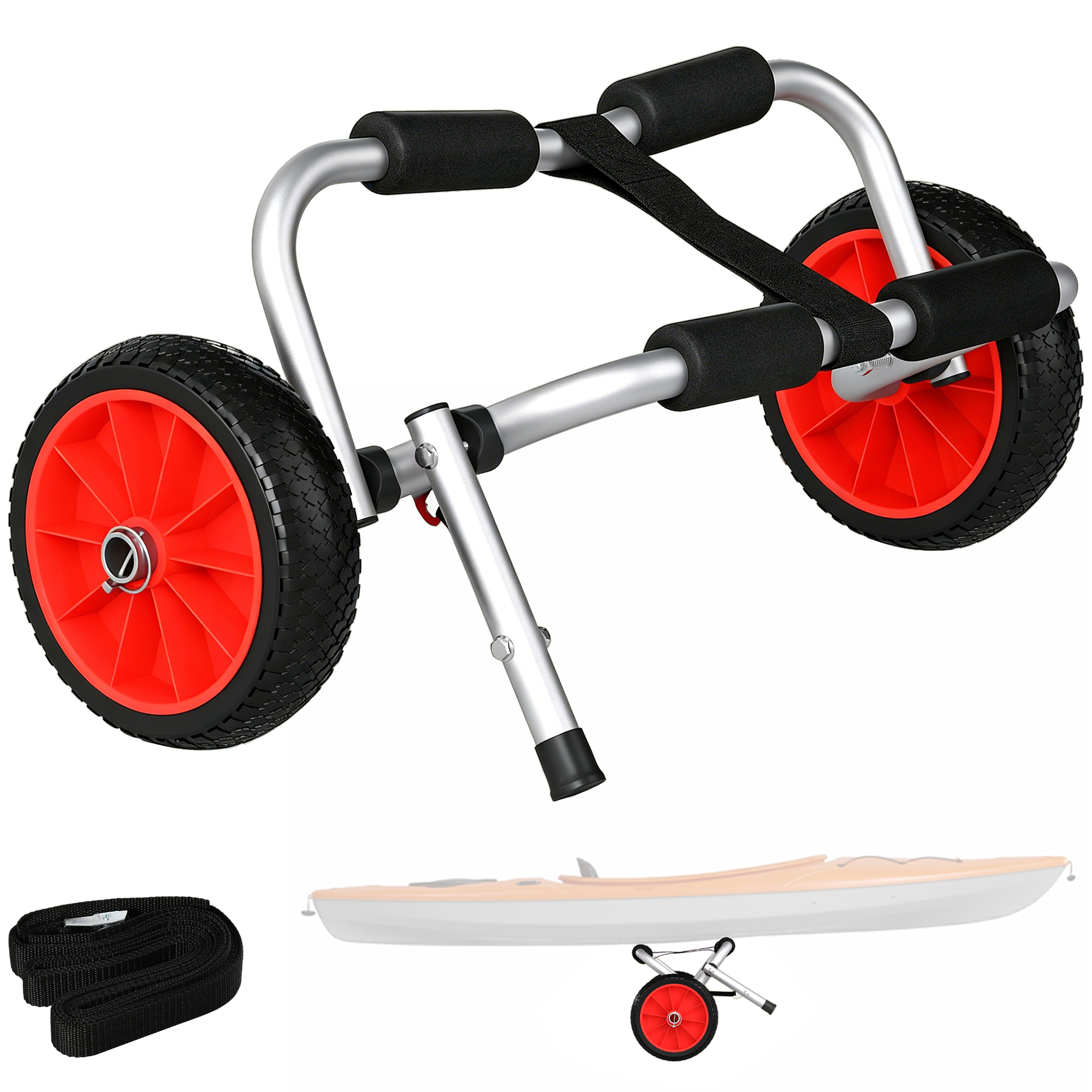Outsunny Transportwagen Klappbar Alu Kajakwagen bis 70 kg Bootswagen mit Spanngurte luftlose Stollenreifen, Surfwagen Kanuwagen Bootstrailer Trolley für Schlauchboot   Aosom