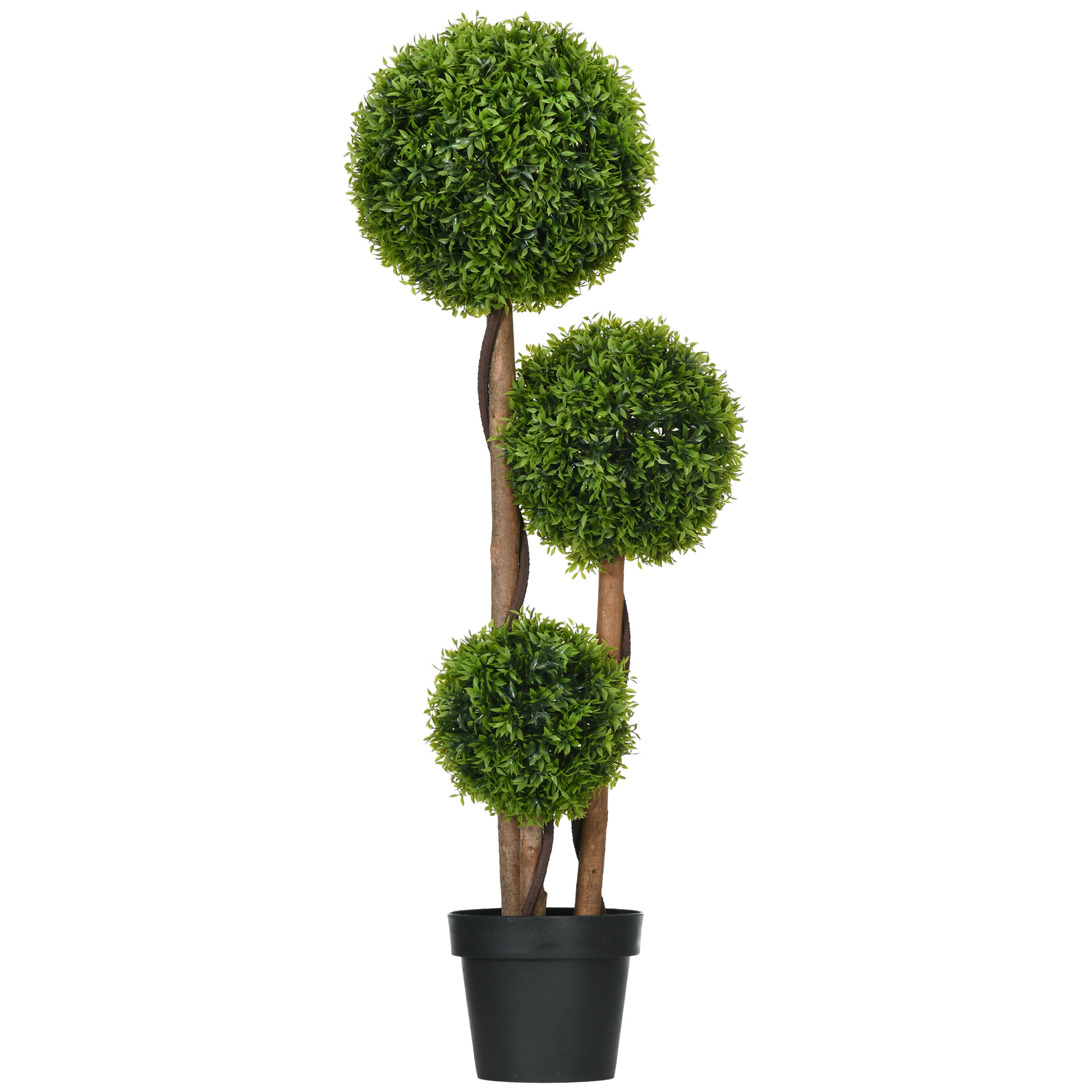 HOMCOM Künstlicher Buchsbaum groß 110cm, UV-beständige Kunstpflanze wie echt, Künstliche Pflanze im Topf, Kunstbaum mit 3 Kugeln, Kunstmoos, Bambusblättern für Wohnzimmer Schlafzimmer Büro Garten   Aosom