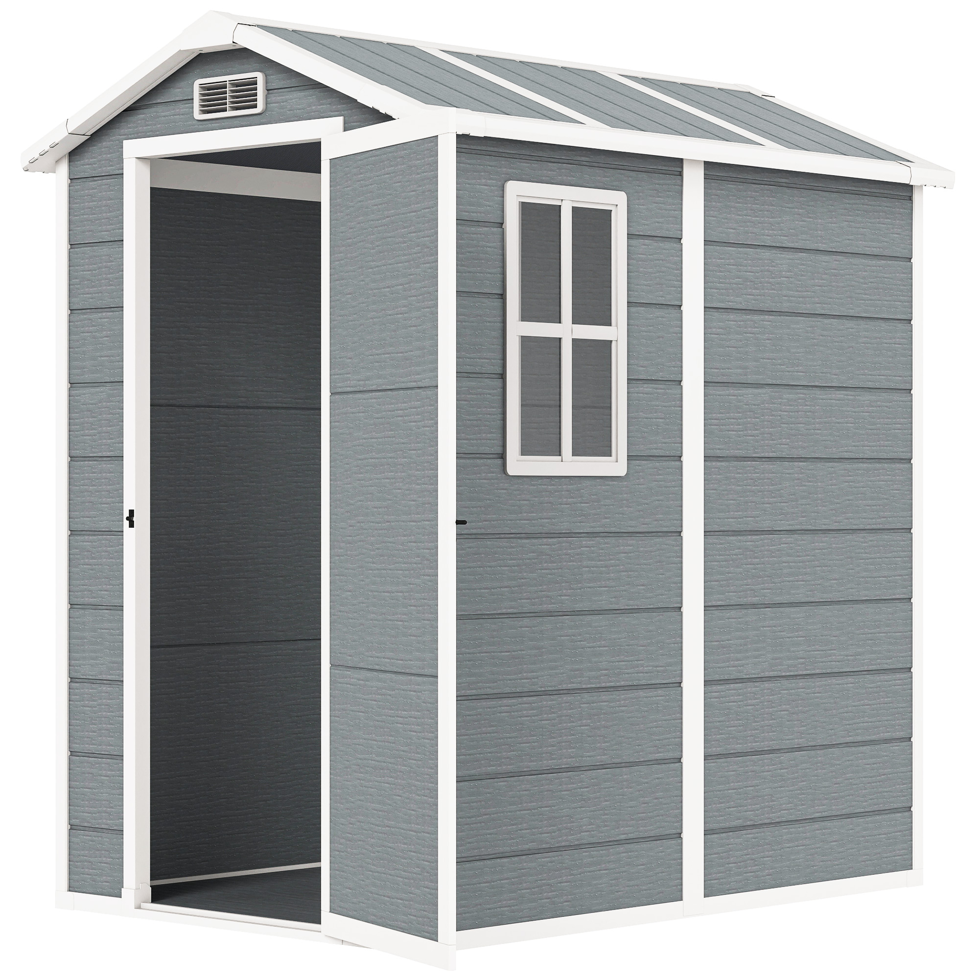 Outsunny Gerätehaus 2,1m², Wasserdicht Gartenhaus mit Boden Pultdach, 131x186x198/172 cm, Geräteschuppen mit Abschließbar Tür, Fenster Fahrradgarage, Gartenschrank aus Alu, für Hinterhof, Garten, Grau   Aosom
