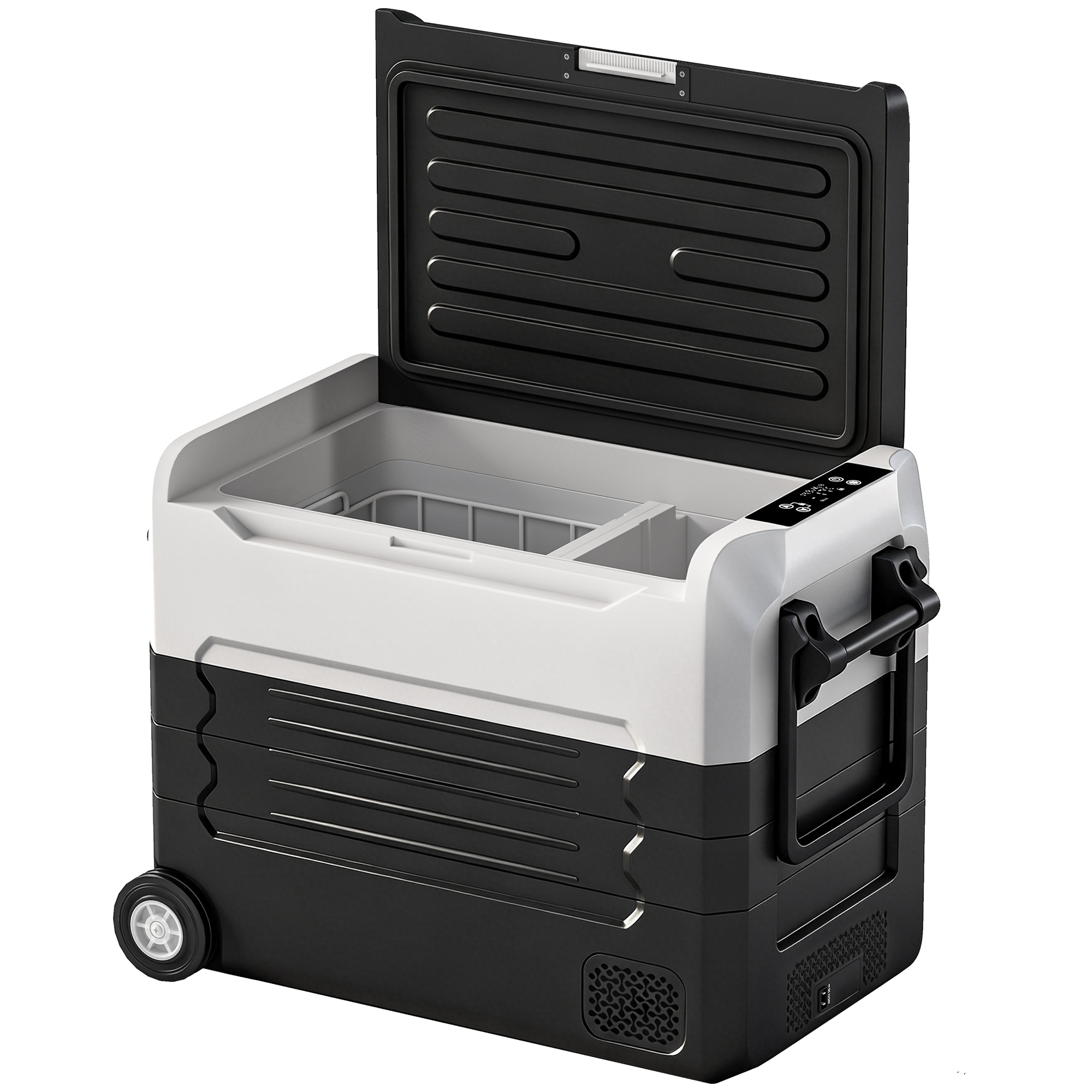 Outsunny Kompressor Kühlbox 50L -20℃-20℃ Elektrische Kühlbox mit Dual-Zone Temperaturregelung APP LED Batterieschutz Klappgriff, 12/24V DC&110-230V AC Tragbar Auto Kühlschrank Camping Gefrierbox   Aosom
