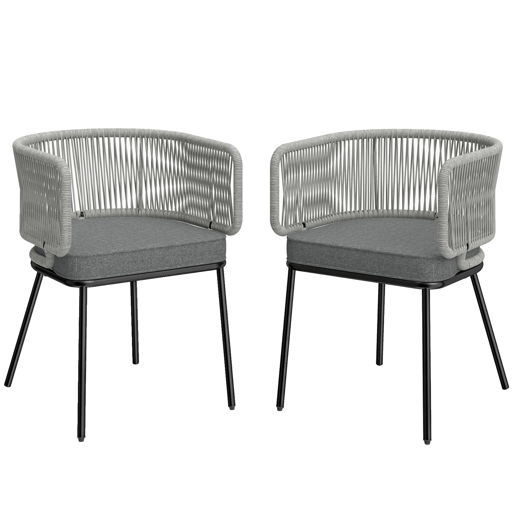 Outsunny Gartenstühle 2 Stück Polyrattan Gartensessel mit waschbar Kissen Verstellbare Füße Stahlrahmen, UV-beständig Balkonstühle Stuhlset für Garten Balkon Terrasse Hellgrau   Aosom