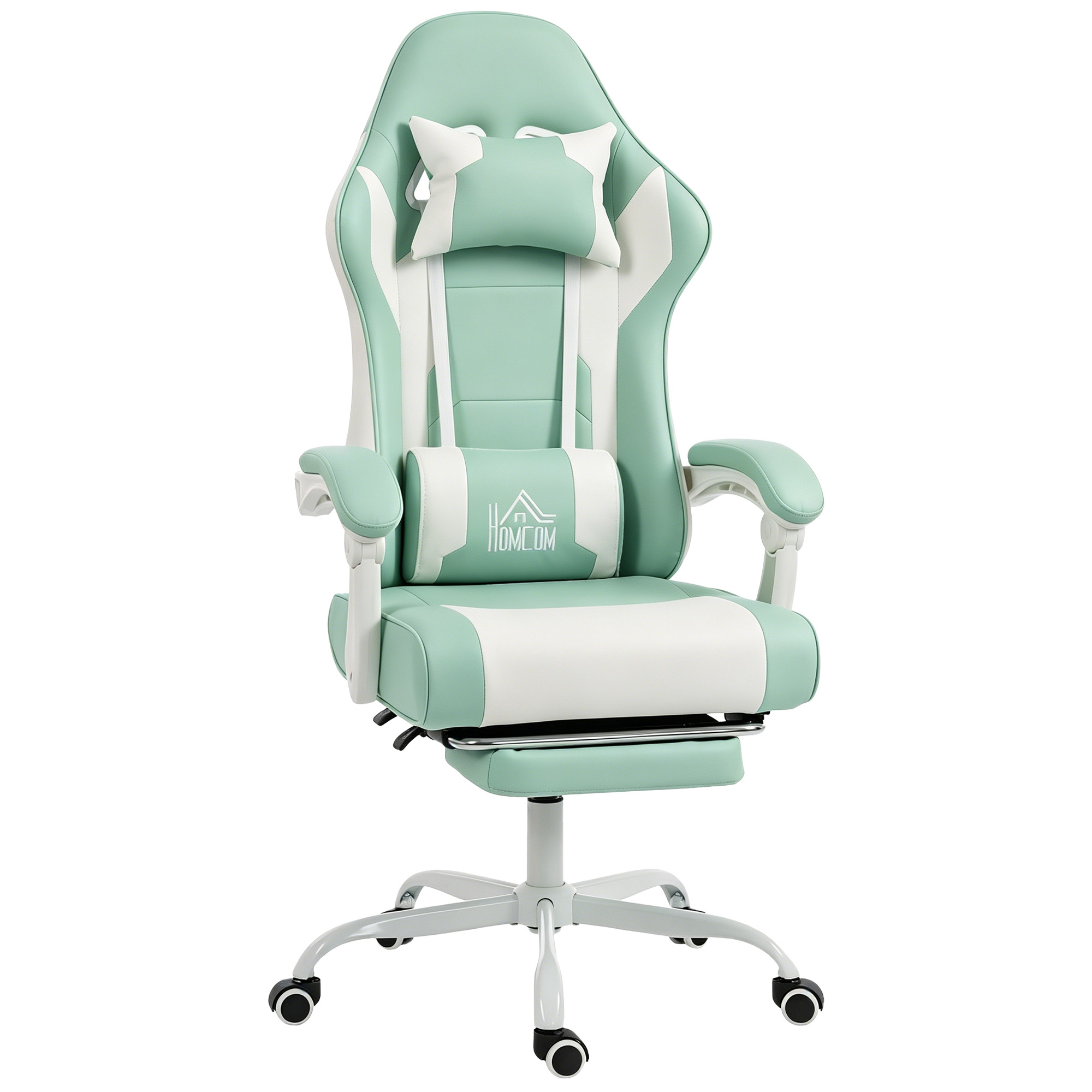 HOMCOM Ergonomischer Gaming-Stuhl, Gamer-Stuhl mit Vibrations-Lendenmassage, 155° verstellbar, Höhenverstellbar, Kopfstütze und ausziehbare Fußstütze, für Büro, Studio, Hellblau   Aosom