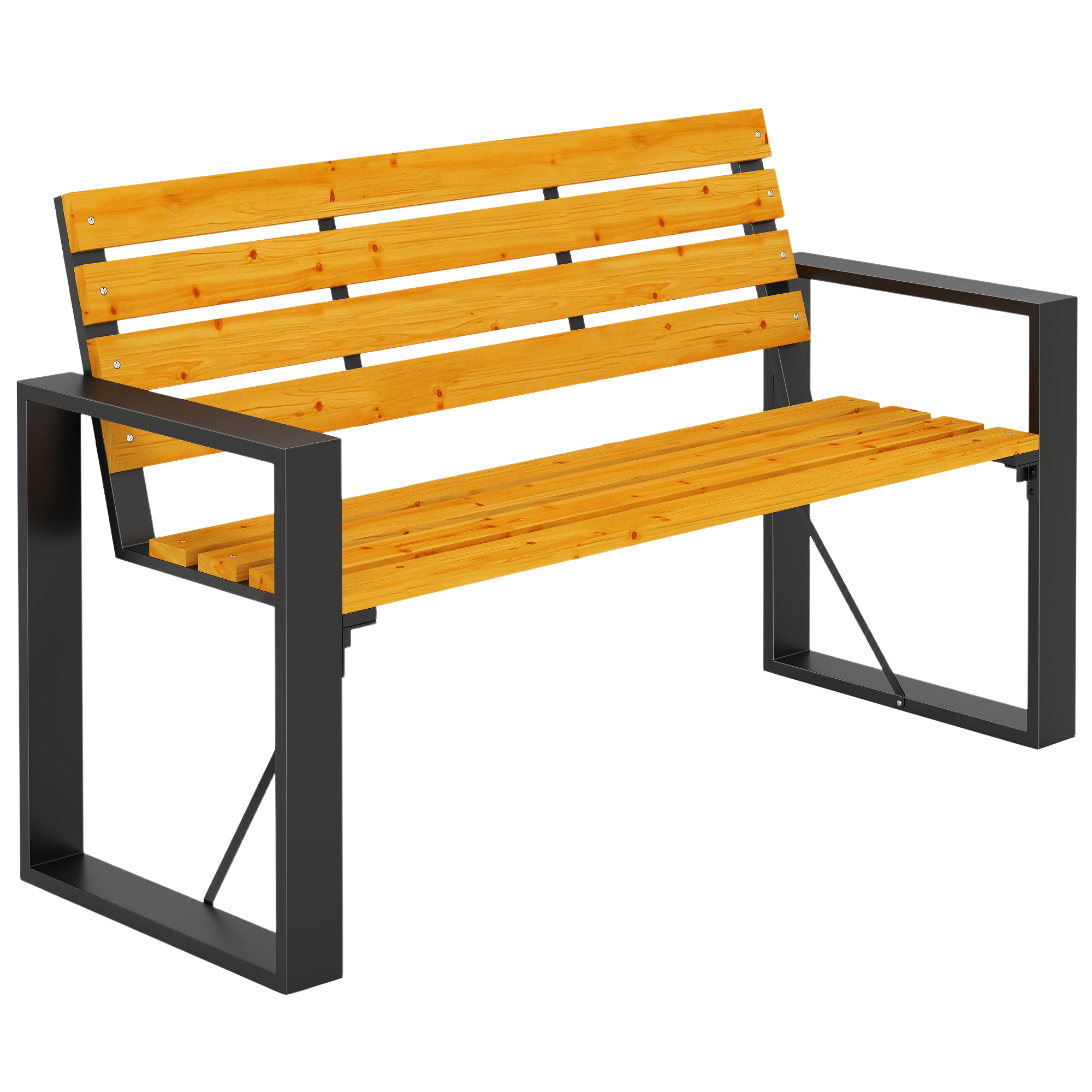 Outsunny Gartenbank 2-Sitzer Wetterfest Holzbank mit Lamelldesign Armlehnen, Holz Sitzbank bis 240 kg Balkonbank für 2 Personen, Garten Bank für Garten Balkon Terrasse 136 x 54 x 82 cm Naturholz   Aosom