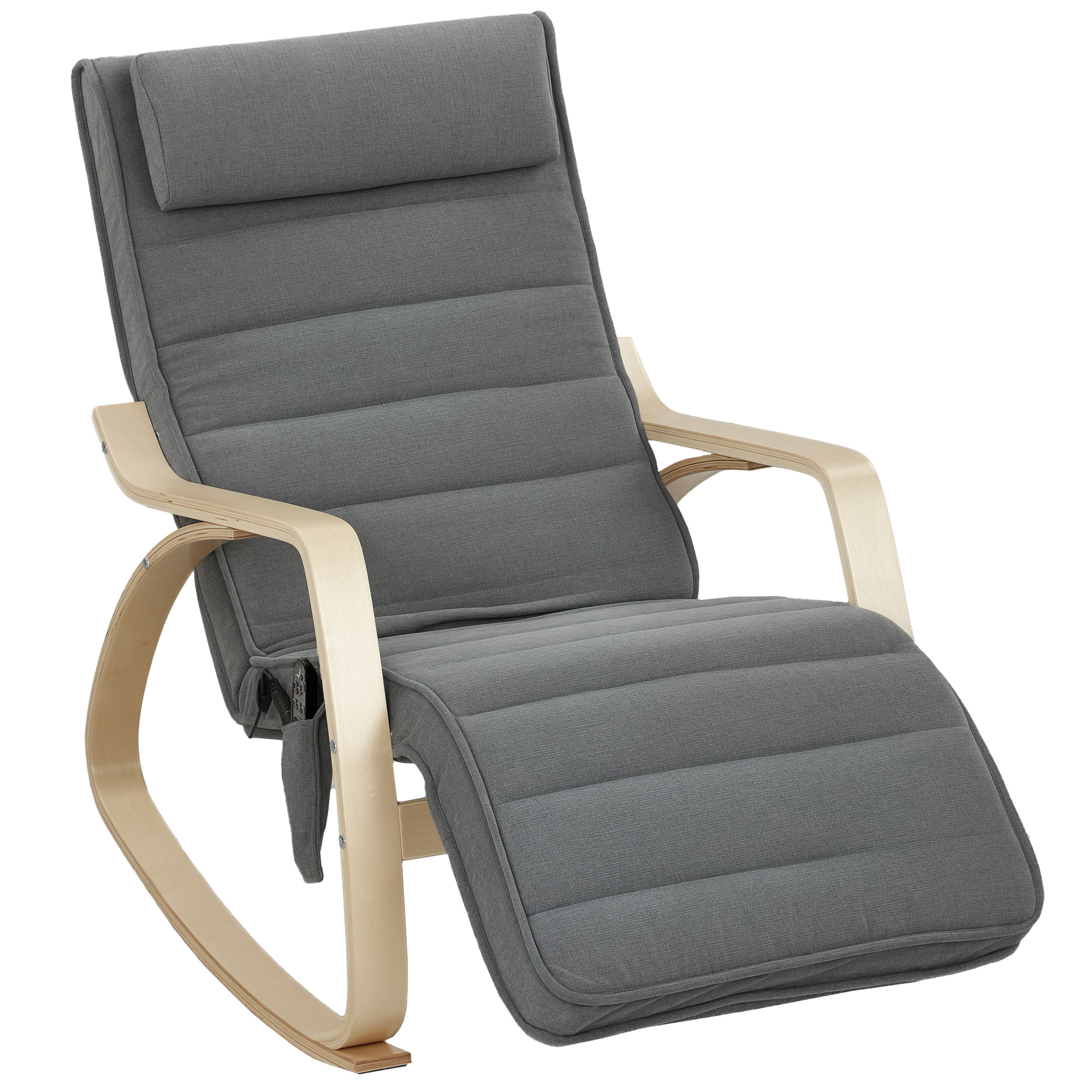 HOMCOM Schaukelstuhl Schaukelsessel mit Massagefunktion, Heizung, Kopfstütze, Fußstütze, Sessel, Relaxsessel mit Samtoptik, Lesesessel, Schwingsessel für Wohnzimmer, Schlafzimmer, Grau   Aosom