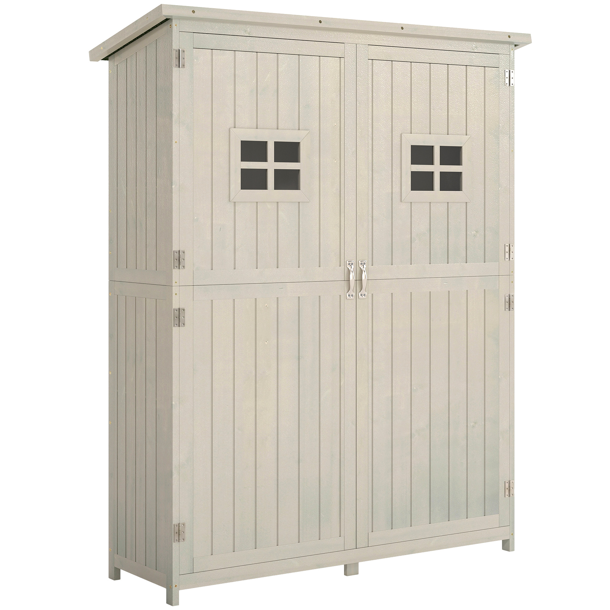 Outsunny Gartenschrank Holz Geräteschuppen wetterfest Pultdach für Gartenwerkzeug Grau 1275x500x164cm   Aosom.de