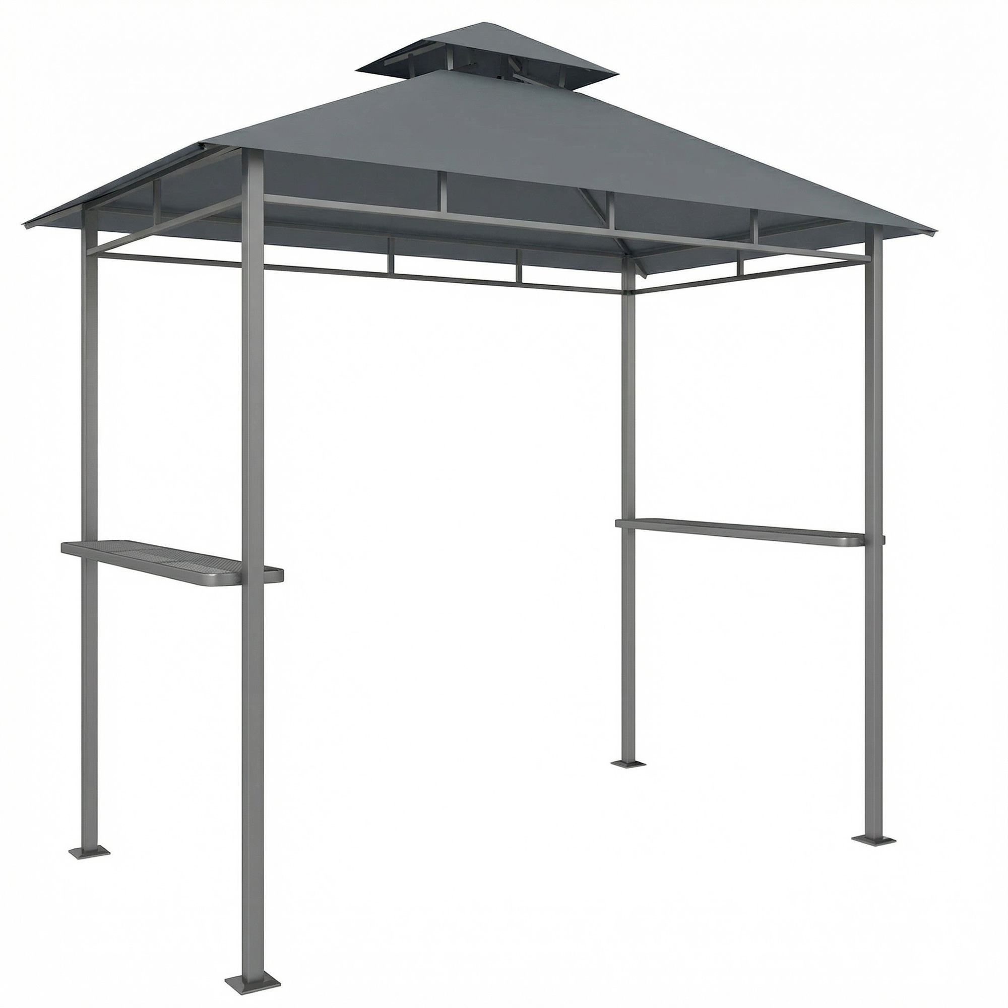Outsunny Grillpavillon 2,4 x 1,4 m, Windfest Grillüberdachung mit Doppeldach Lüftungsöffnung Seitenregalen, UV-Beständige Grill Pavillon BBQ Pavillon Grillzelt für BBQ Garten Party Dunkelgrau   Aosom