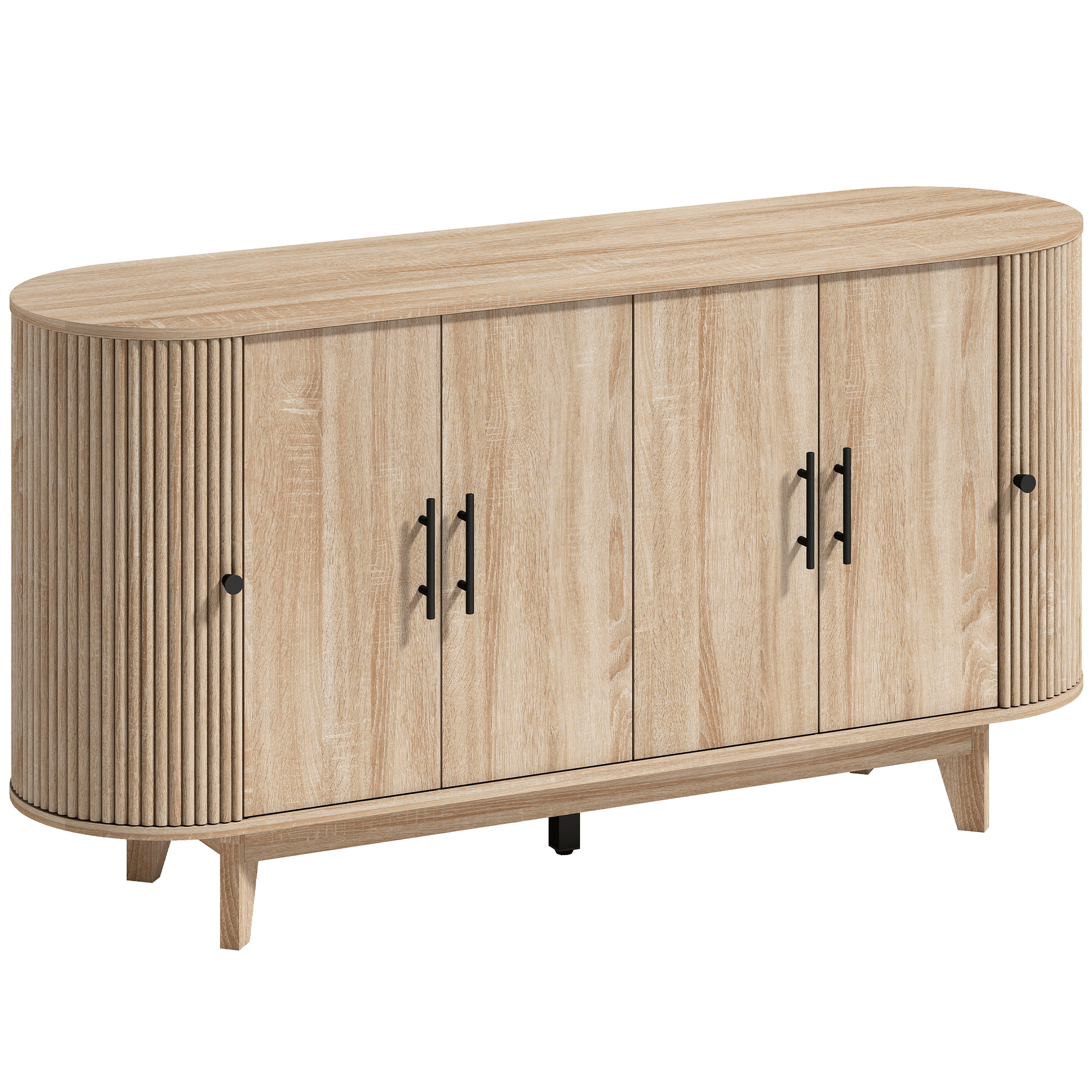 HOMCOM Sideboard Wohnzimmer, ovales Aufbewahrungsmöbel mit 4 Türen und 2 verstellbaren Ablagen, TV-Möbel bis 165 cm, moderner Stil, Sideboard für Esszimmer und Küche, 147x40x76cm, Eiche Aosom