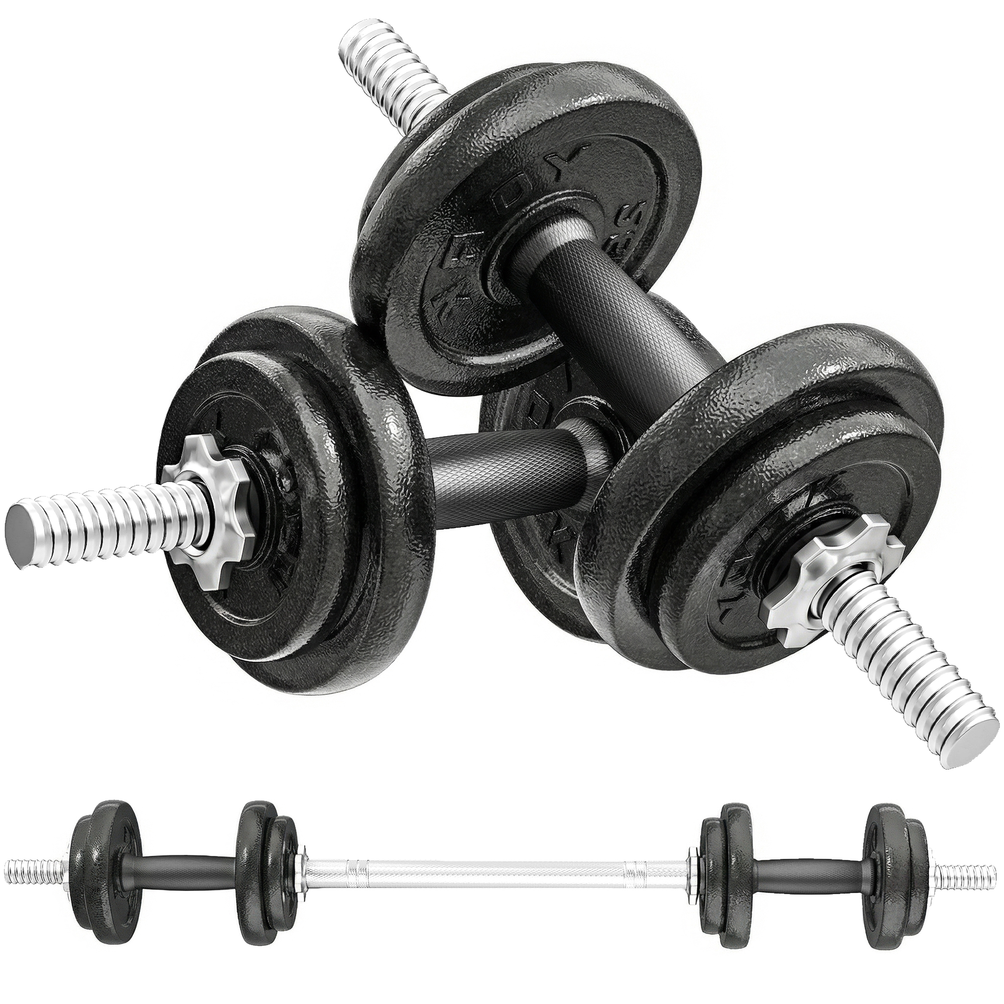 SPORTNOW Hantelset 2-in-1 Kurzhantel Set Kurzhanteln Langhanteln verstellbar bis 20 KG Hanteln Set Dumbbell mit rutschfestem Griff Kurzhantelset für Krafttraining Zuhause Fitnessstudio   Aosom