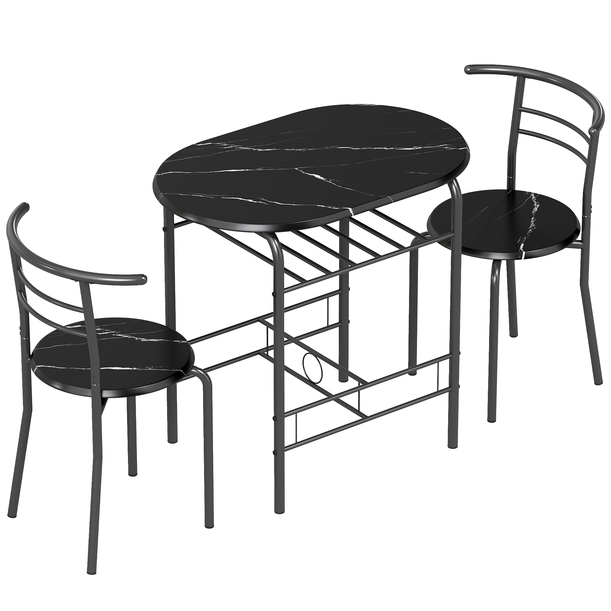 HOMCOM Esstisch- und Stuhlset 3-teilig, Esstisch mit 2 Stühlen aus Holz und Metall, platzsparend, industrielles Design, für Esszimmer Wohnzimmer Küche, Schwarz Aosom
