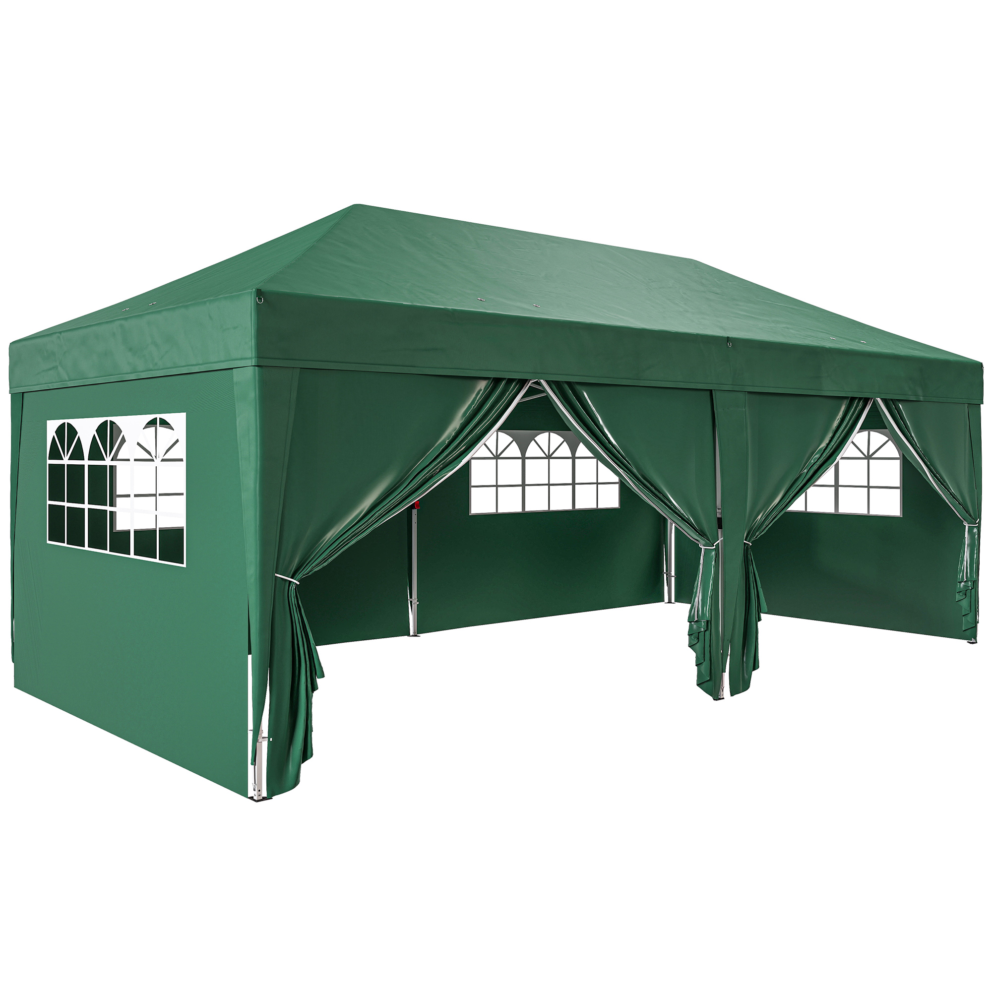 Outsunny Pavillon ca. 6x3m Stabil Winterfest Pop-up Faltpavillon mit Fenster Reißverschlusstür Seitenteilen UV Schutz, Faltbar Partyzelt Gartenzelt Gartenpavillon für Garten Festival, Dunkelgrün   Aosom