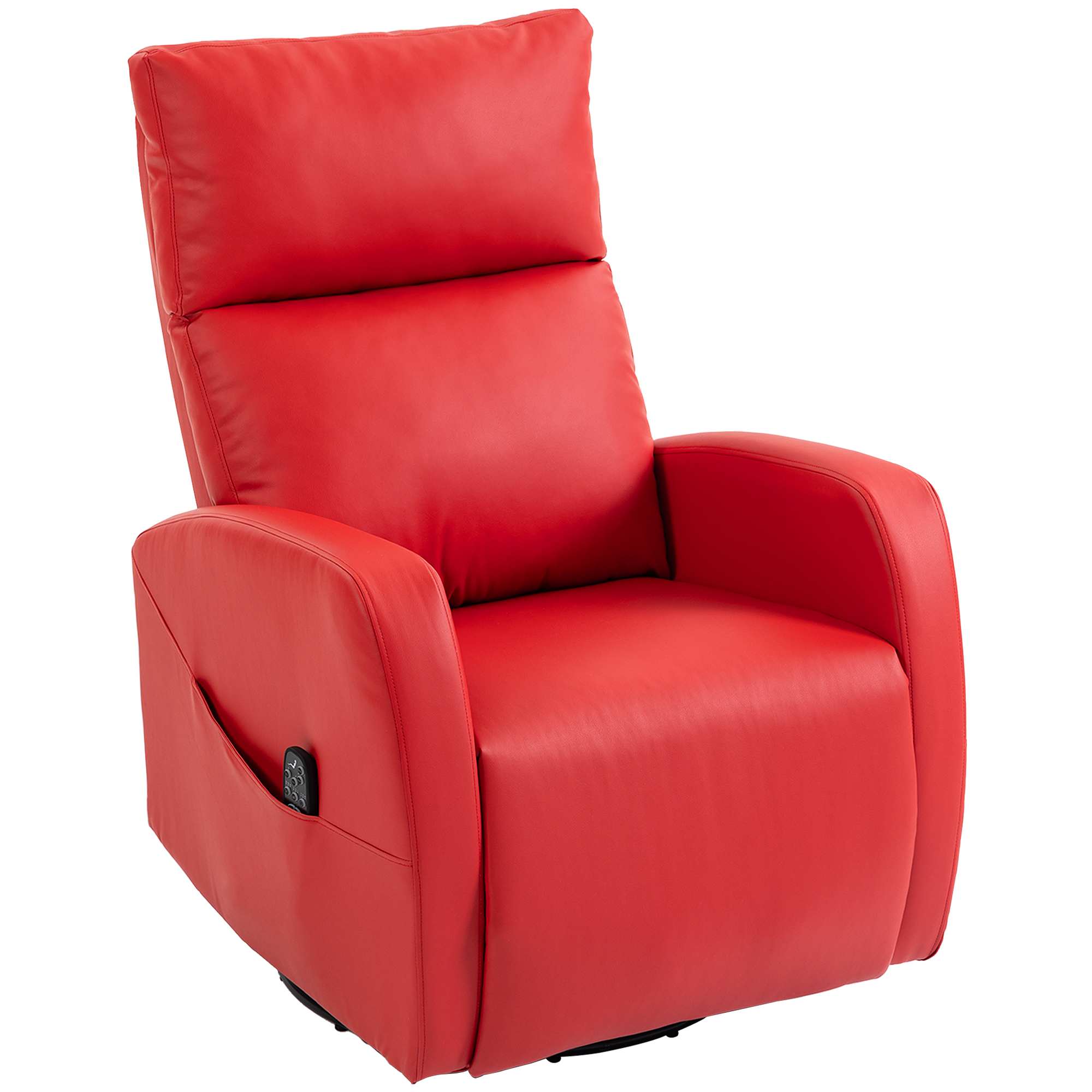 HOMCOM Manuell verstellbarer Massagesessel 155° mit Heizfunktion, 8 Massagepunkte, drehbarer Relax-Sessel aus PU-Leder mit Schaukel-Funktion, Fußteil, Fernbedienung, Seitentaschen, Rot Aosom