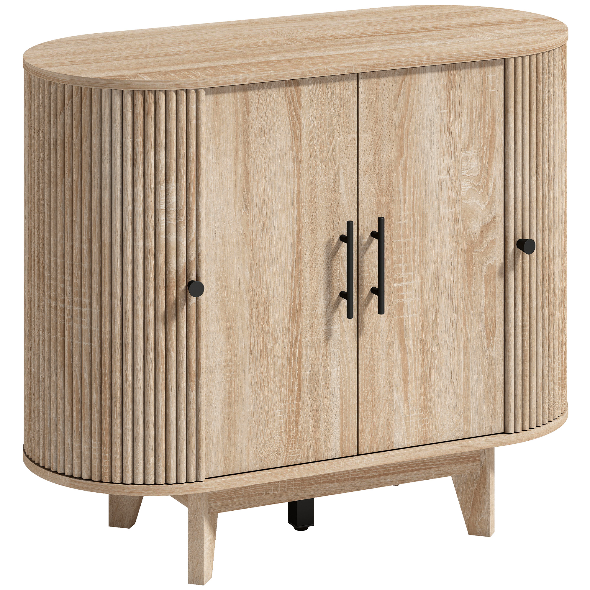 HOMCOM Sideboard, ovales Aufbewahrungsmöbel mit 4 Türen und verstellbaren Einlegeböden, 5 stabile Füße, moderner Stil, Sideboard für Esszimmer und Küche, 90 x 40 x 76 cm, Eiche   Aosom