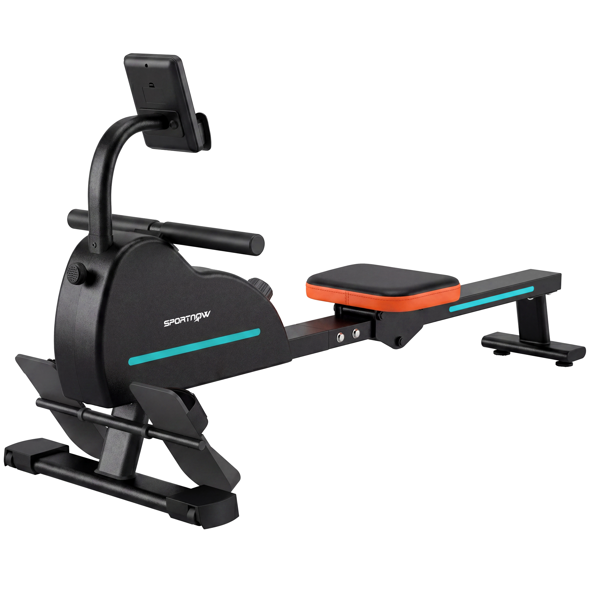 SPORTNOW Rudergerät für Zuhause, leises magnetisches Rudergerät, 16 Widerstandslevel, Bluetooth-App, LCD-Display, Telefonhalter, Rollen, platzsparende vertikale Aufbewahrung, Max. 130 kg, Home Fitness Studio   Aosom