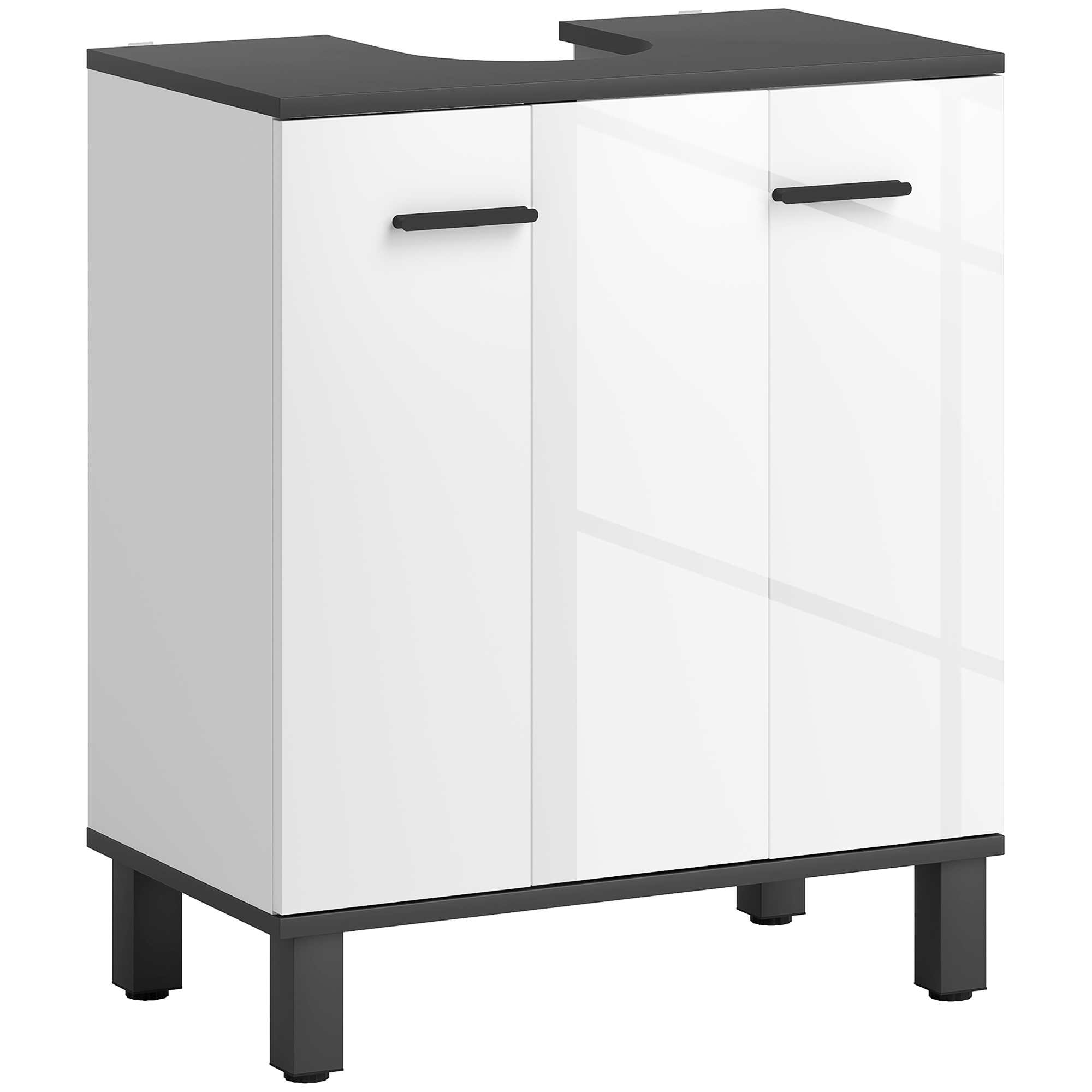 HOMCOM Unterschrank für Waschbecken, kompakter Badezimmerschrank mit verstellbarem Einlegeboden, 2 Türen, moderner Stil, für Waschbecken mit oder ohne Säule, 60x34x70 cm, Hochglanzweiß   Aosom