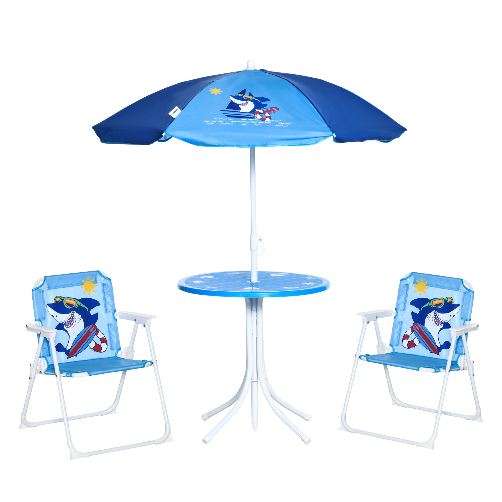 Outsunny Kindersitzgruppe Campingset Gartentisch mit 2 Klappstühlen und Sonnenschirm für Kinder 3-6 Jahre Blau   Aosom.de