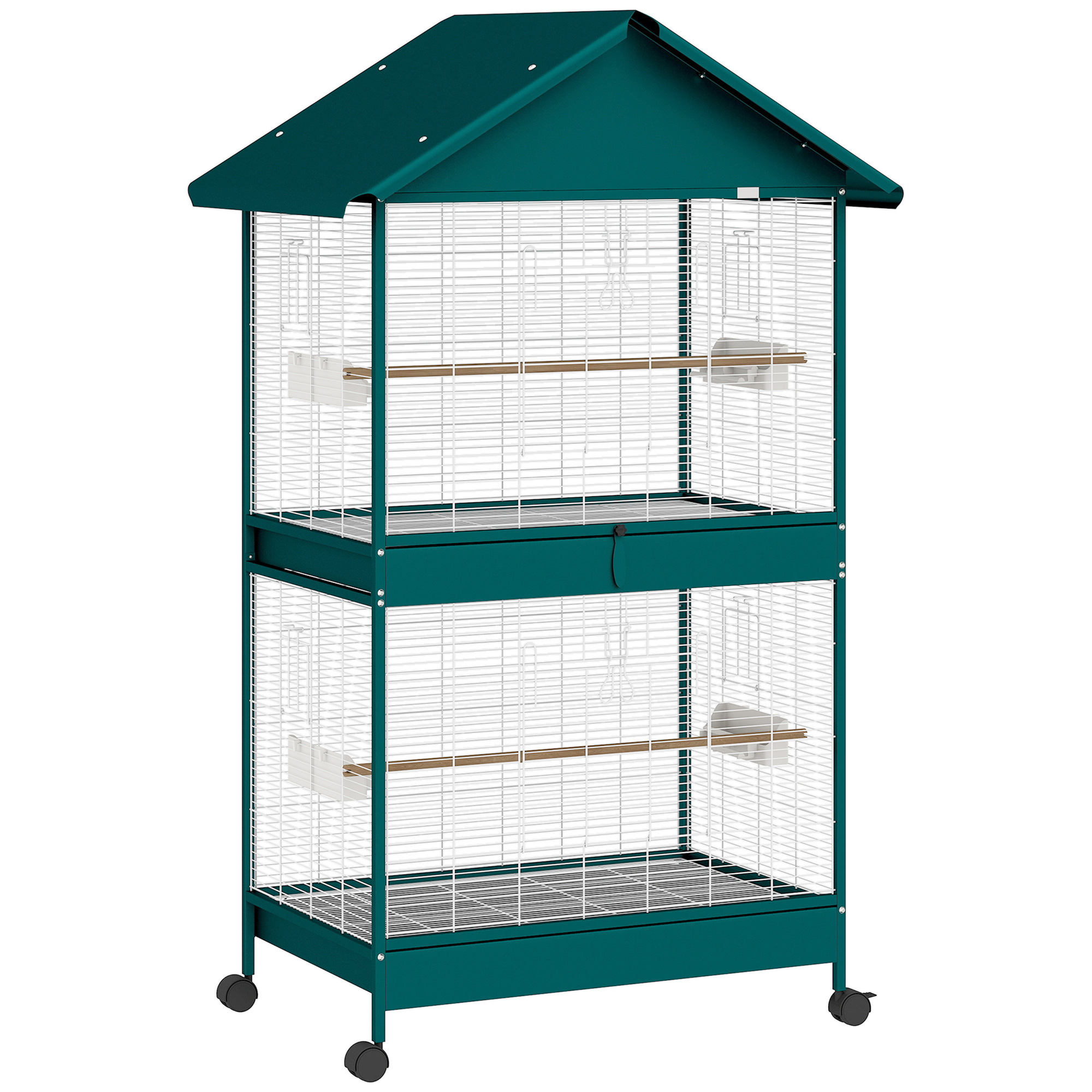 PawHut Große rollbare Vogelvoliere, Innen/Außen, abnehmbarer Trenner, 6 Futterschalen, 4 Sitzstangen, 2 Schalen, 94x70x158 cm. Aosom