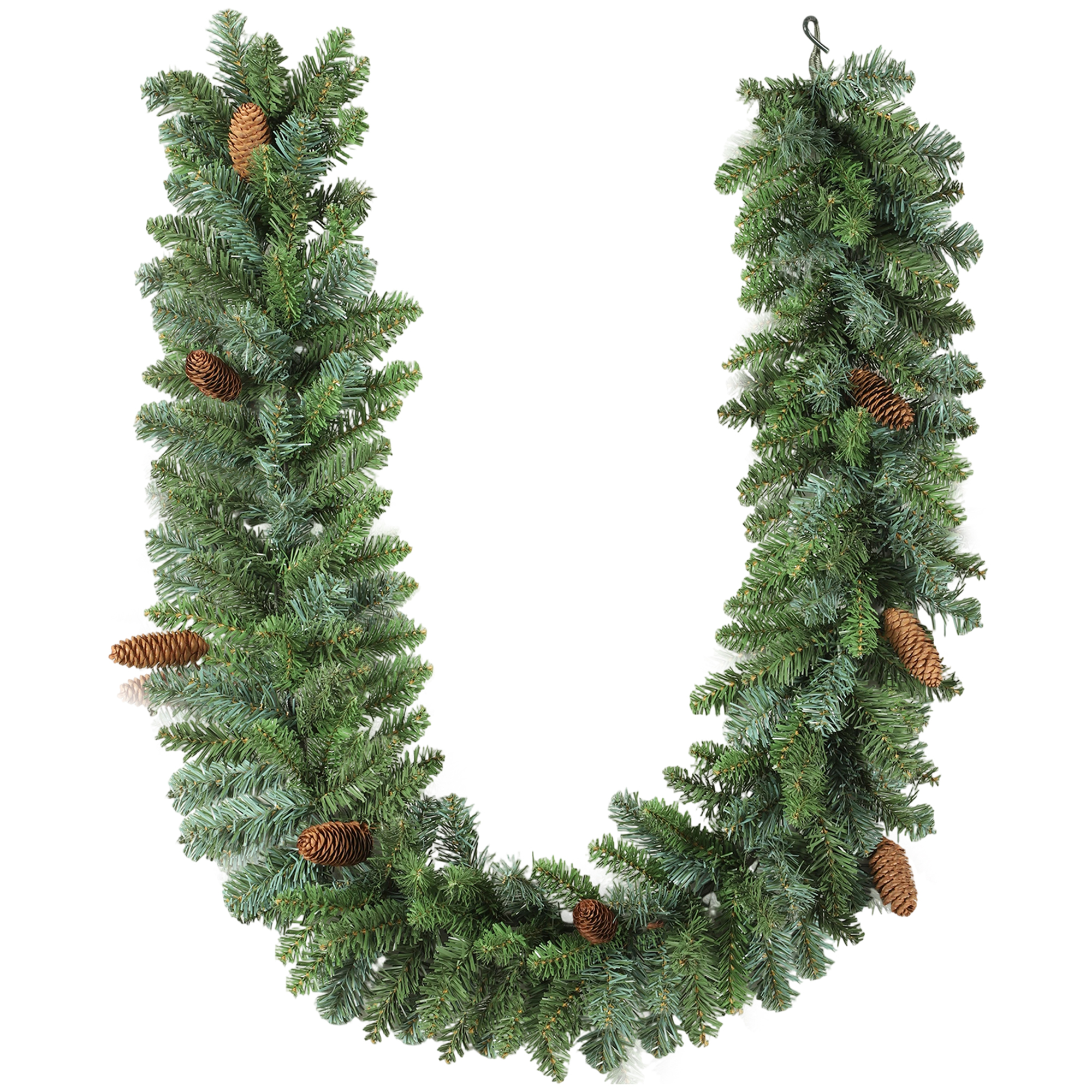 HOMCOM Weihnachtsgirlande 1,8m Tannengirlande Weihnachtsdeko mit 162 Spitzen 8 Tannenzapfen Künstliche Girlande Weihnachtsgirlande für Innen & Außen, Grün Aosom