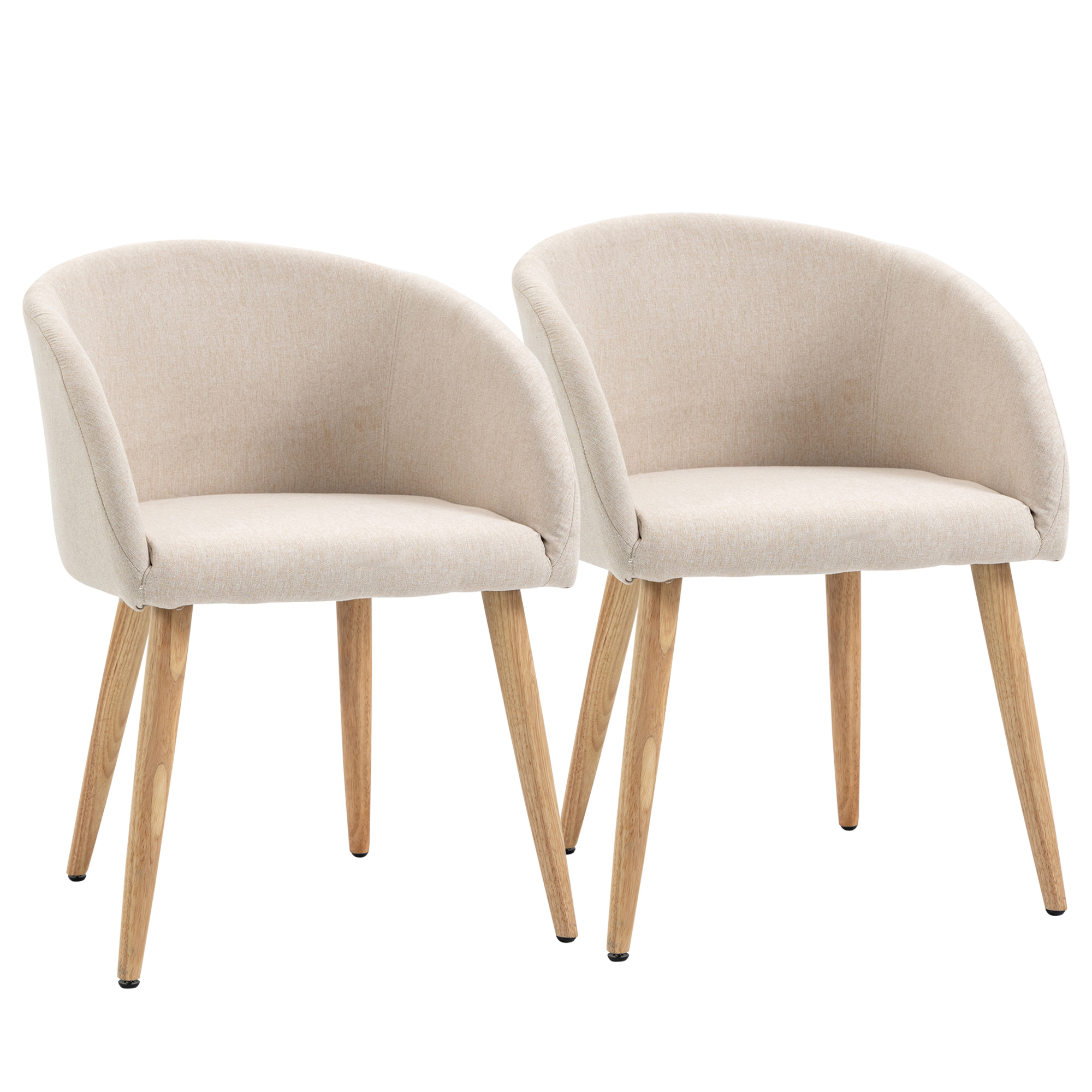 HOMCOM Esszimmerstühle 2er Set Küchenstuhl mit Rückenlehne, Leinen-Optik, modern Polsterstuhl mit Armlehne, Holzbeine, Sessel für Esstisch, Essstuhl für Lounge Wohnzimmer Esszimmer, Beige Aosom