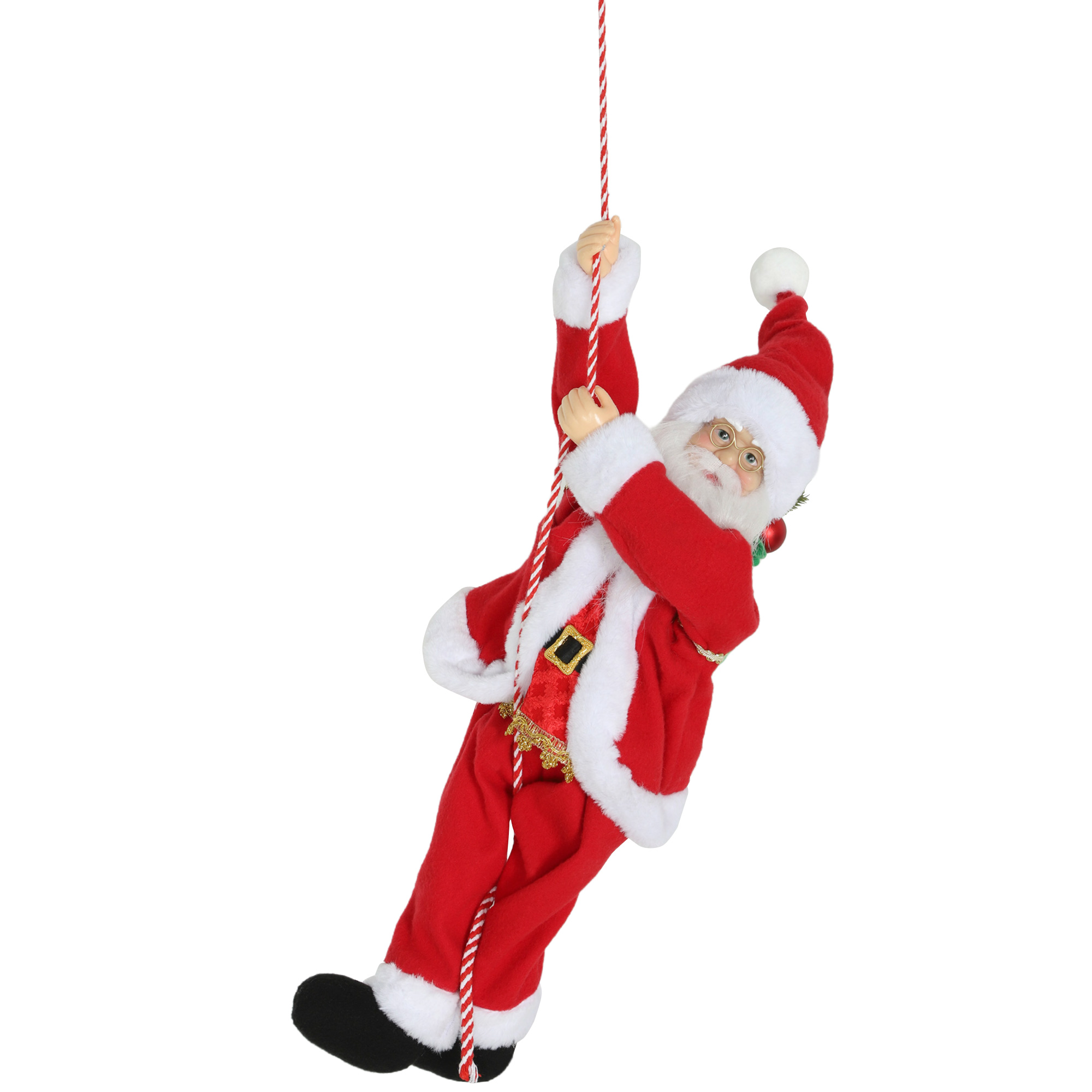 HOMCOM Weihnachtsmann 60 cm Singend und Kletternd Weihnachtsmann mit Geschenk und Seil, Klassische Weihnachtsdekoration mit Soundfunktion, Indoor, Rot Aosom