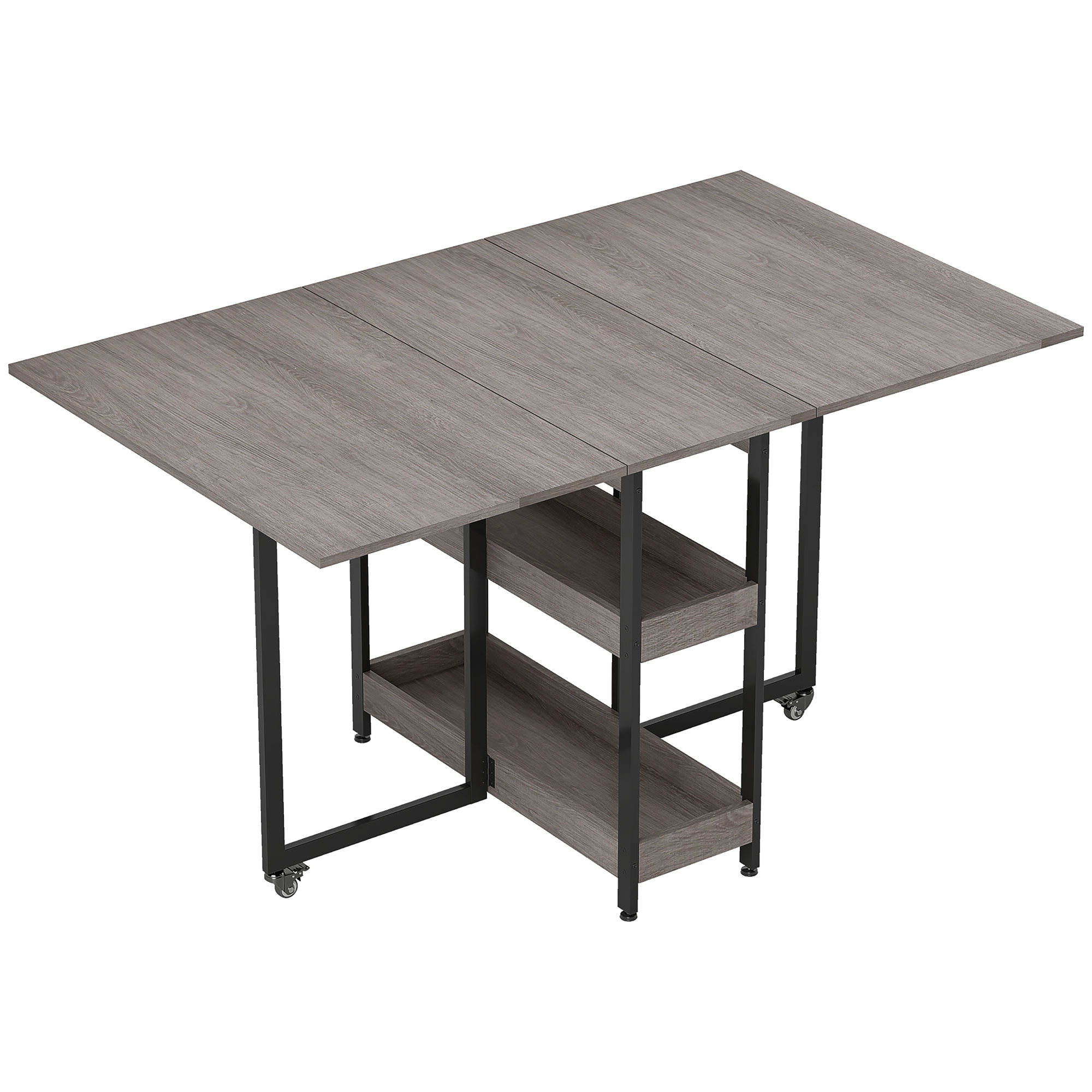 HOMCOM Esstisch Klappbar Küchentisch für 2-4 Personen mit 2 Offenen Ablagen, Mobiler Esszimmertisch Klapptisch für Kleine Räume, Esszimmer, Küche 133,4 x 80 x 75 cm Grau Aosom