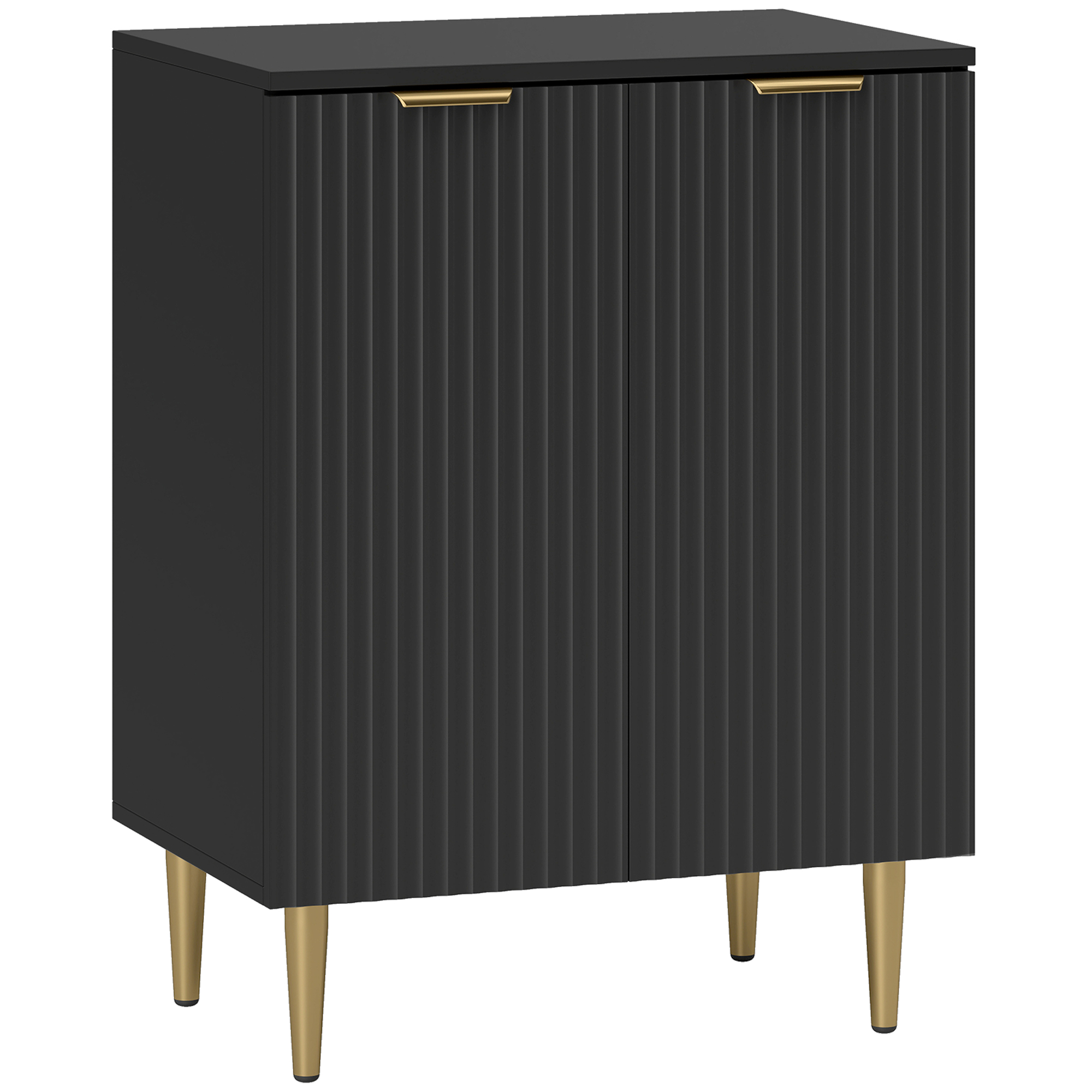 HOMCOM Küchenanrichte, Küchenmöbel mit 2 Türen, verstellbares Regal, Buffet-Schrank mit Metallbeinen für Wohnzimmer, Esszimmer, 60x40x80 cm, Schwarz Aosom