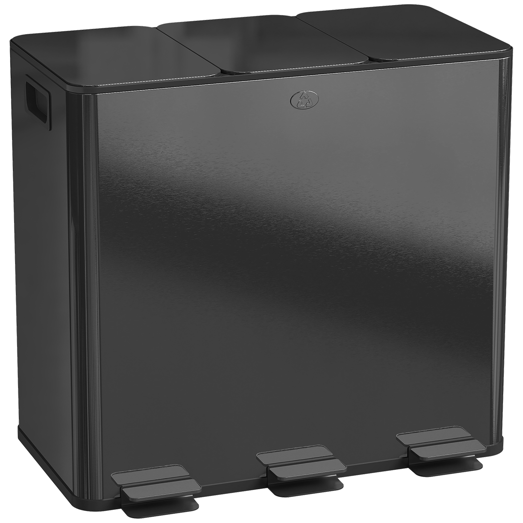 HOMCOM Mülleimer 3 x 20L Abfalleimer aus Edelstahl Mülltrennsystem mit Softclose Deckel und Herausnehmbare Inneneimer, Treteimer mit Deodorant-Fächern für Wohnzimmer, Büro, Mattschwarz Aosom