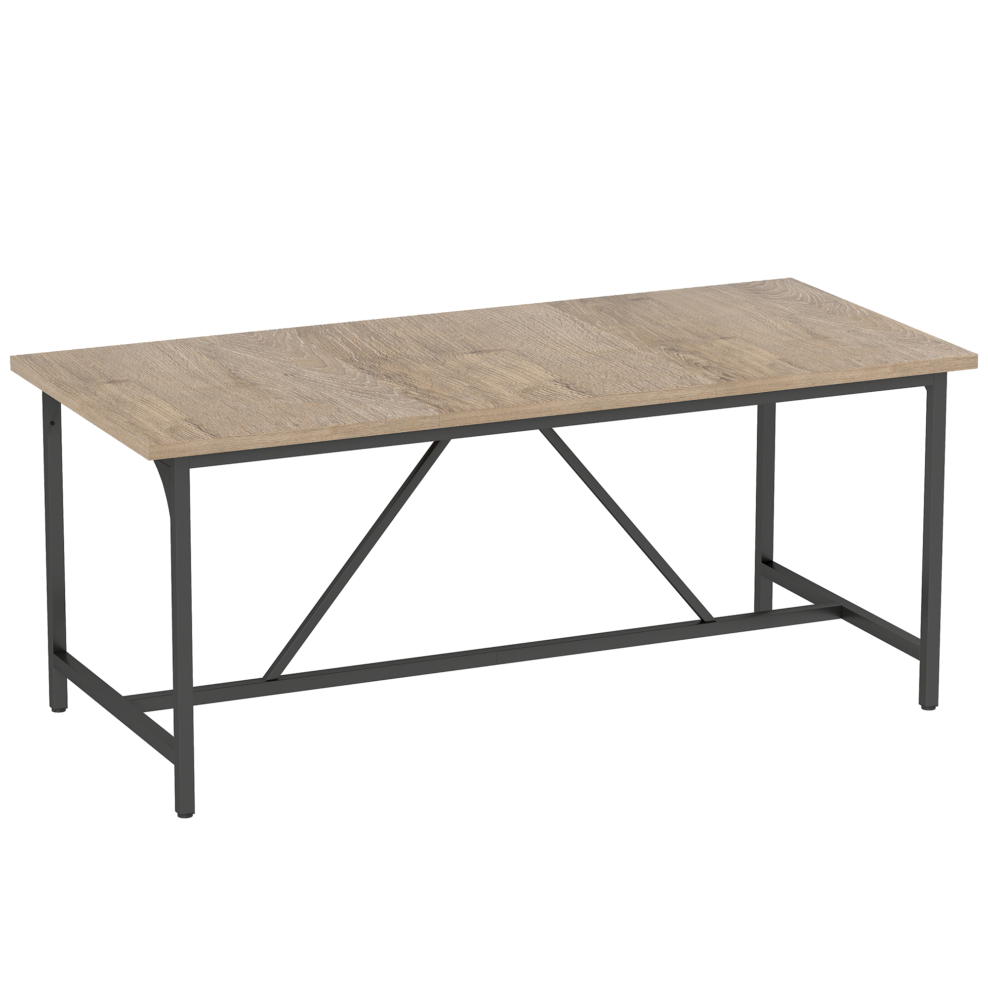 HOMCOM Rechteckiger Esstisch für 6-8 Personen, Moderner Küchentisch – Holzoptik-Tischplatte & Schwarze Stahlbeine mit Verstellbaren Pads, 180 x 80 cm, Natur   Aosom