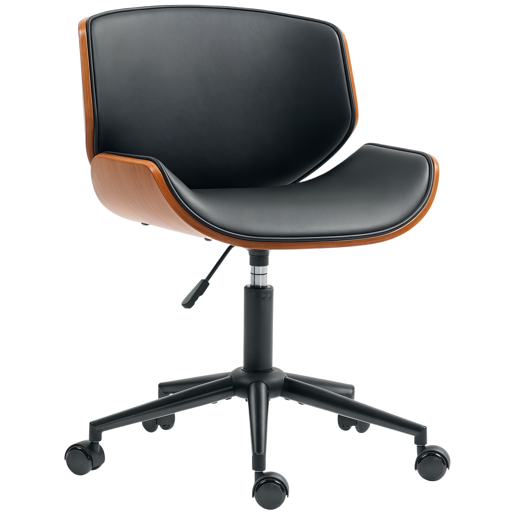 HOMCOM Homeoffice Stuhl Schreibtischstuhl aus Kunstleder höhenverstellbar Drehstuhl Schminkstuhl Bürostuhl bis 135 kg belastbar, für Arbeitszimmer, Schlafzimmer Schwarz+Walnussbraun Aosom