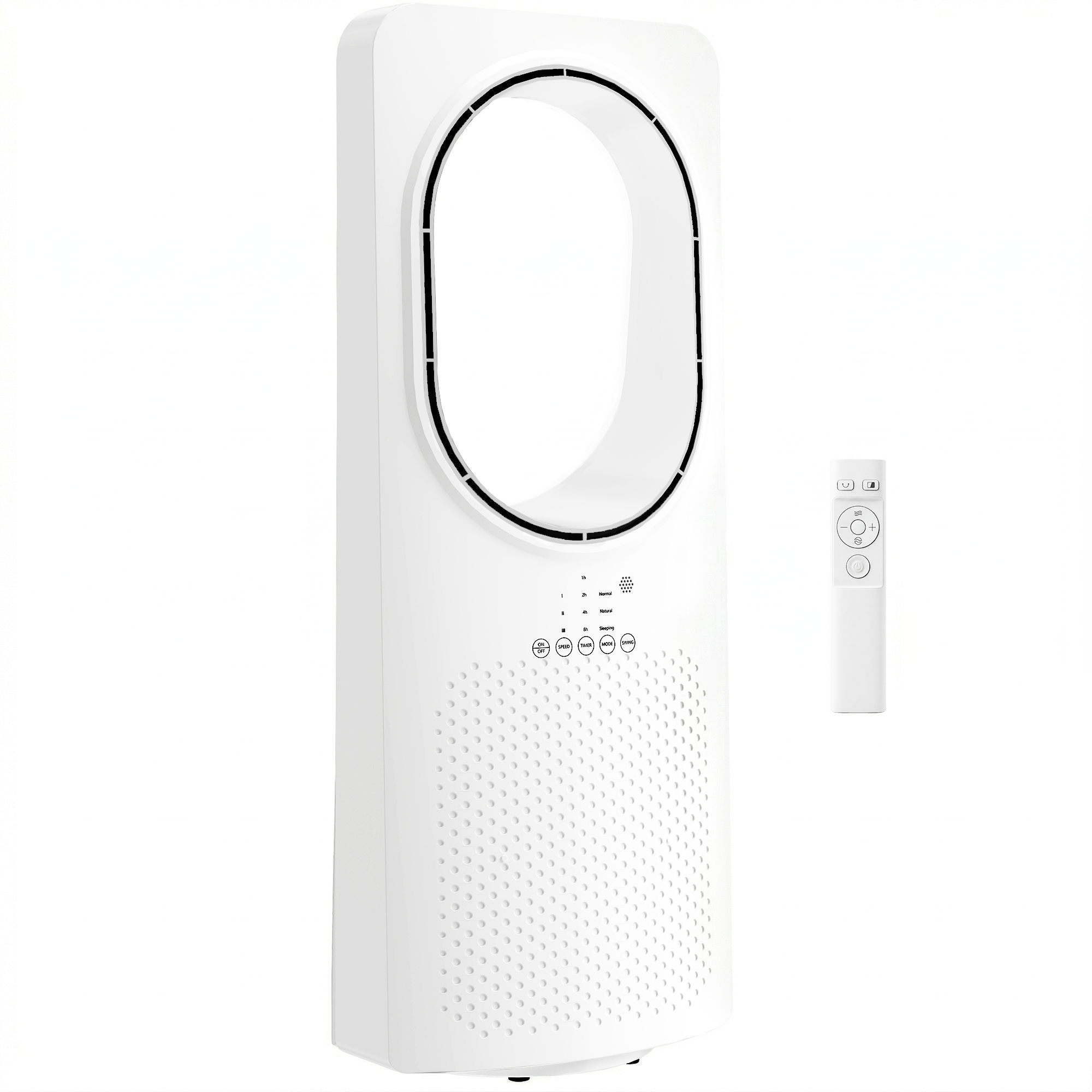 HOMCOM Bladeless Turmventilator für Schlafzimmer, 36 dB Standventilator mit 45° Oszillation, 3 Geschwindigkeiten, 3 Modi, 15-Stunden-Timer, Fernbedienung, Weiß   Aosom