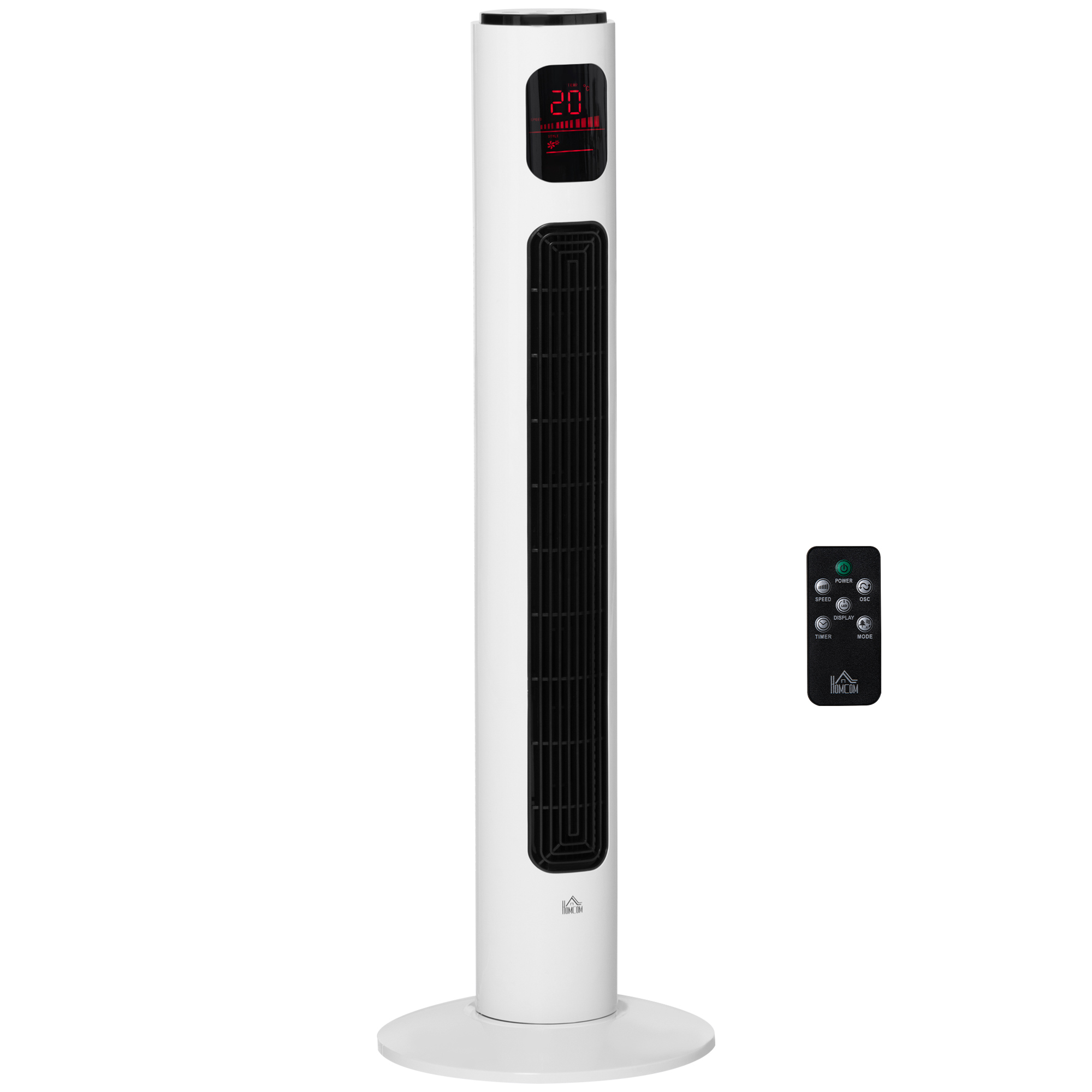 HOMCOM Turmventilator 70° oszillierender Standventilator mit fernbedienung 96 cm Säulenventilator 45 W 3 Modi ABS-Kunststoff Weiß+Schwarz Aosom