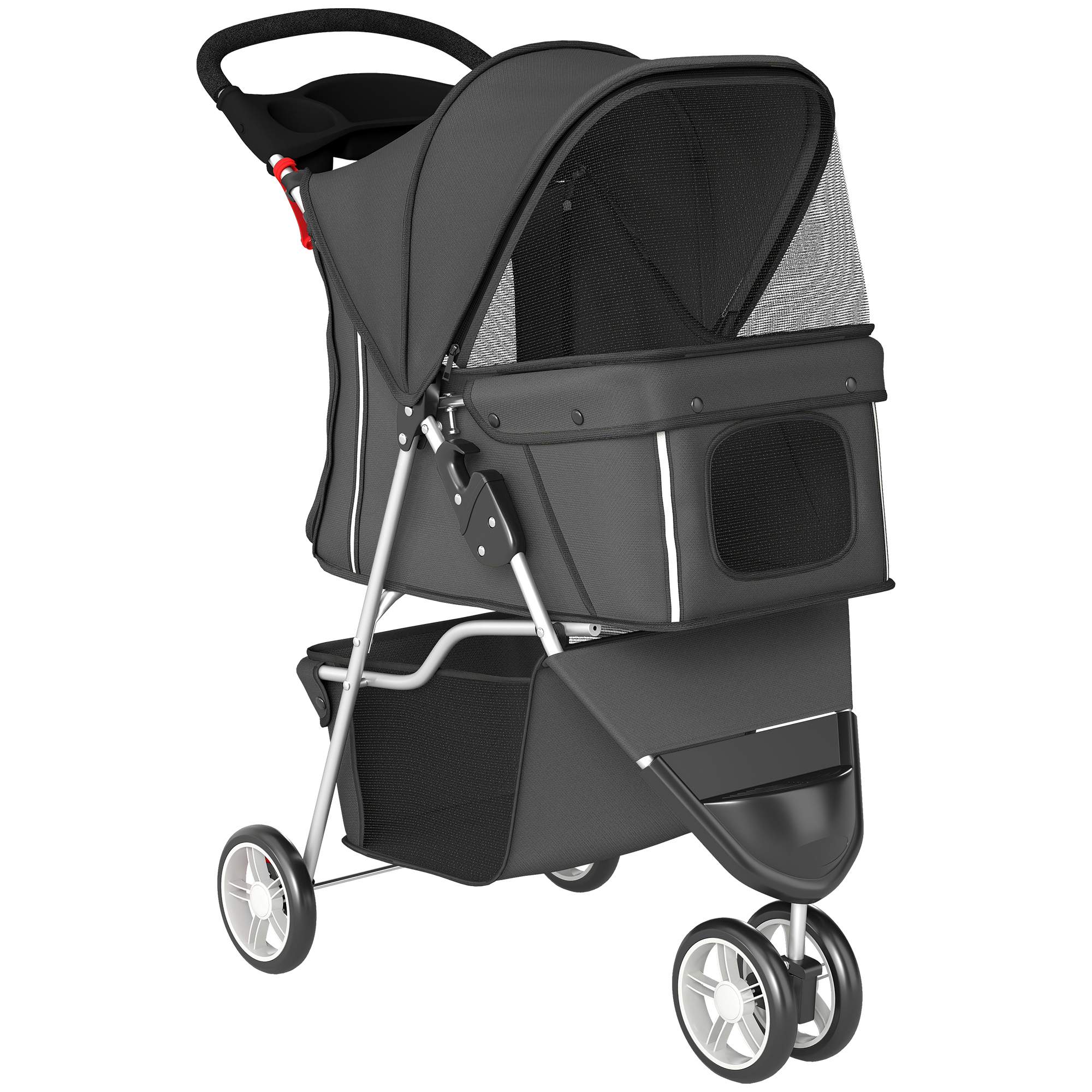 PawHut Hundewagen Hundebuggy Faltbar Katzenwagen bis 10kg mit verstellbarem Verdeck, Aufbewahrungskorb, Getränkehalter, atmungsaktivem Mesh, Haustierbuggy für kleine Hunde, Dunkelgrau Aosom