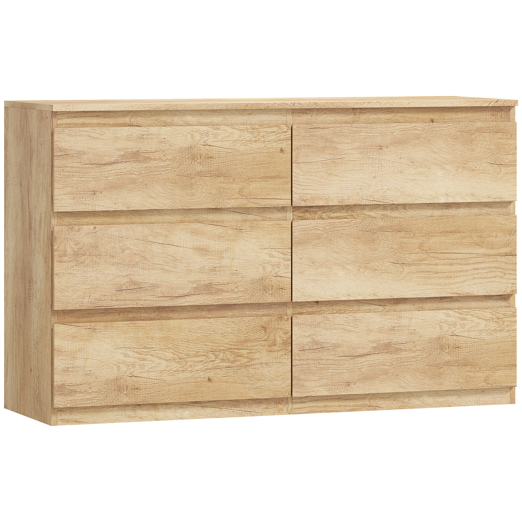 HOMCOM Kommode 6 Schubladen, schmales Aufbewahrungsmöbel ohne Griffe, Schubladenkommode, moderner Stil, Kommode für Schlafzimmer, Wohnzimmer, Flur, 120 x 39 x 75 cm, Eiche   Aosom