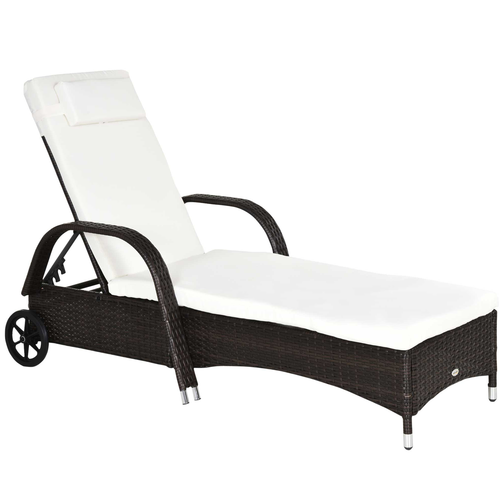 Outsunny Gartenliege Sonnenliege mit Kissen und Rollen, mobile Rattanliege aus Polyrattan und Metall, Kaffeebraun, 200 x 73 x 30-103cm   Aosom.de