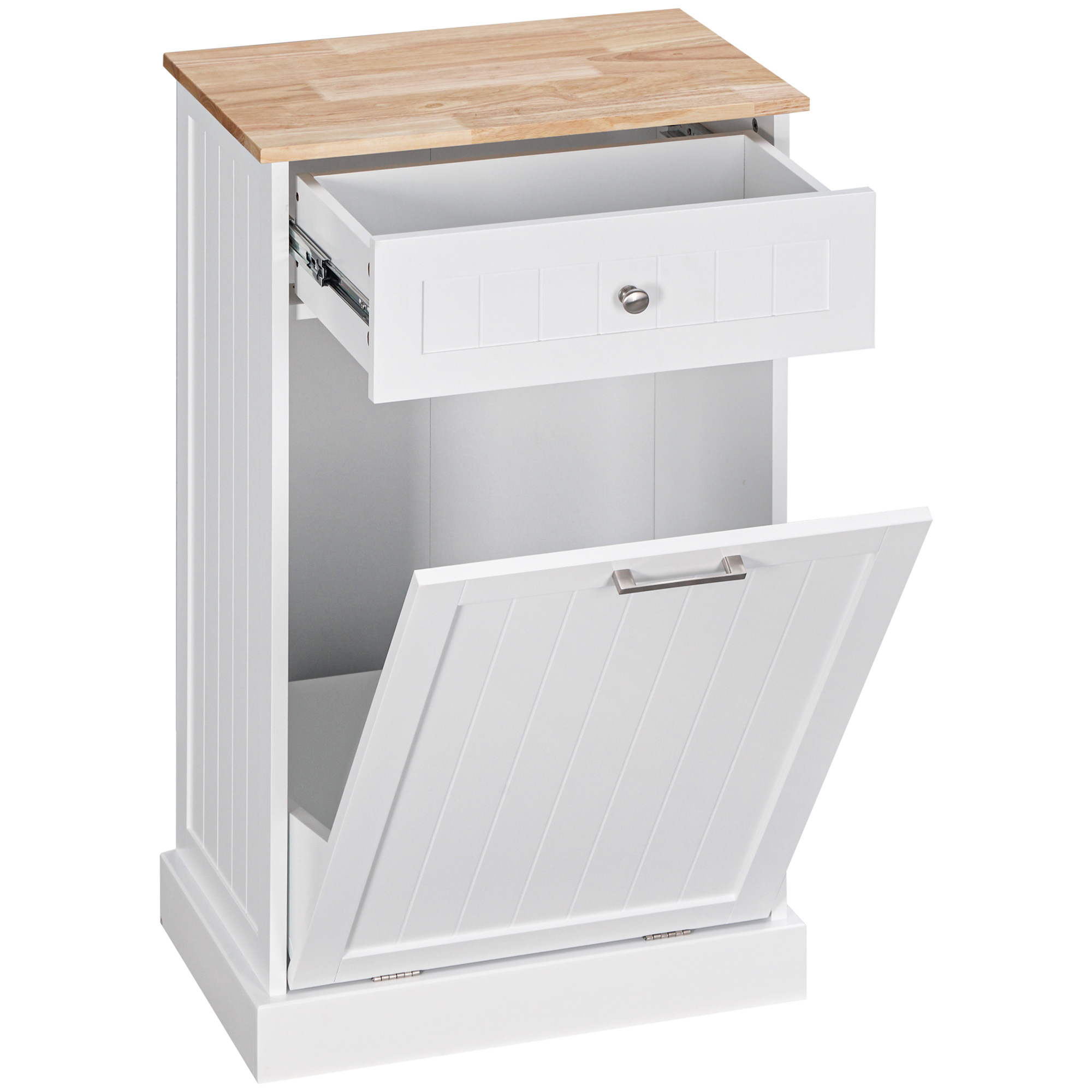HOMCOM Küchen-Sideboard, Küchenmöbel mit Halter für 38-Liter-Müllbehälter, Schublade, Holzdekor, Rustikaler Stil, für Wohnzimmer, Wohnbereich, Esszimmer, 51x33.5x90 cm, Weiß   Aosom