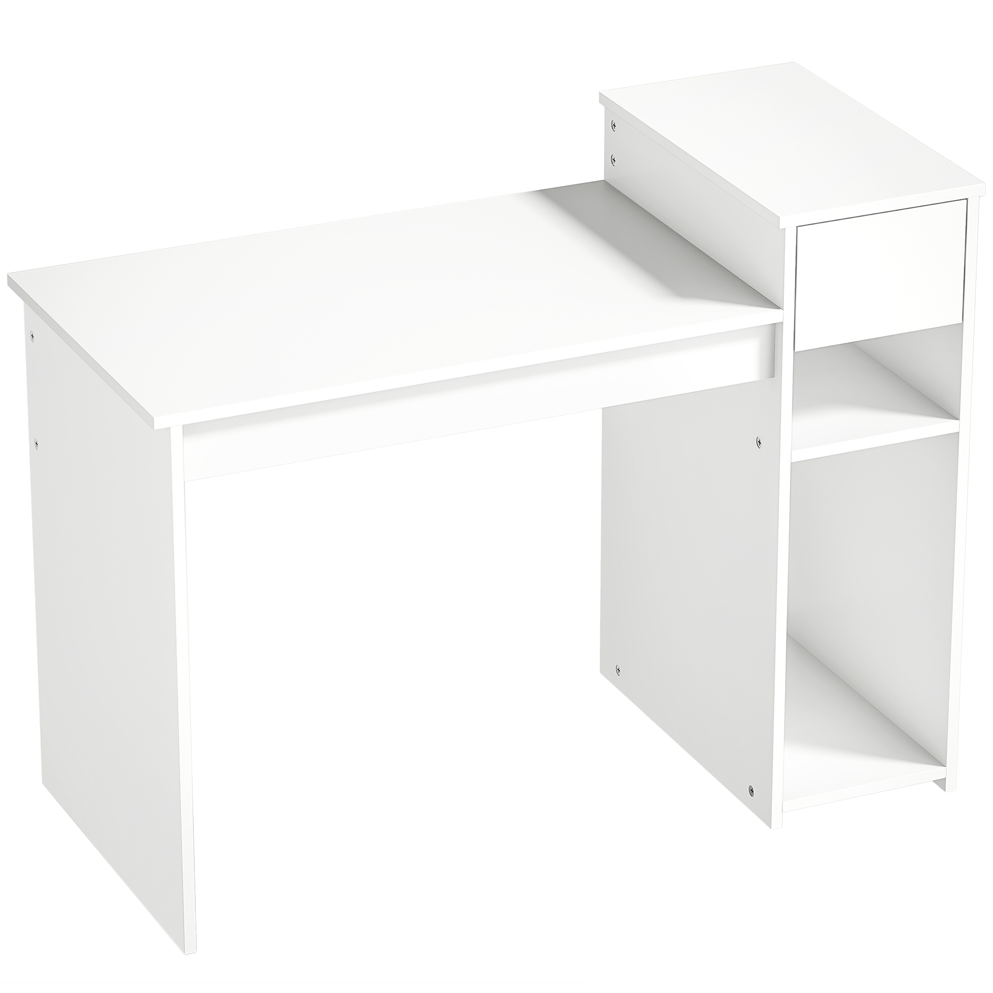 HOMCOM Platzsparender Schreibtisch mit Schublade und Platz für PC-Tower, Holzregal-Schreibtisch, PC-Tisch für Büro, Studium und Schlafzimmer, 108x50x82cm, Weiß Aosom
