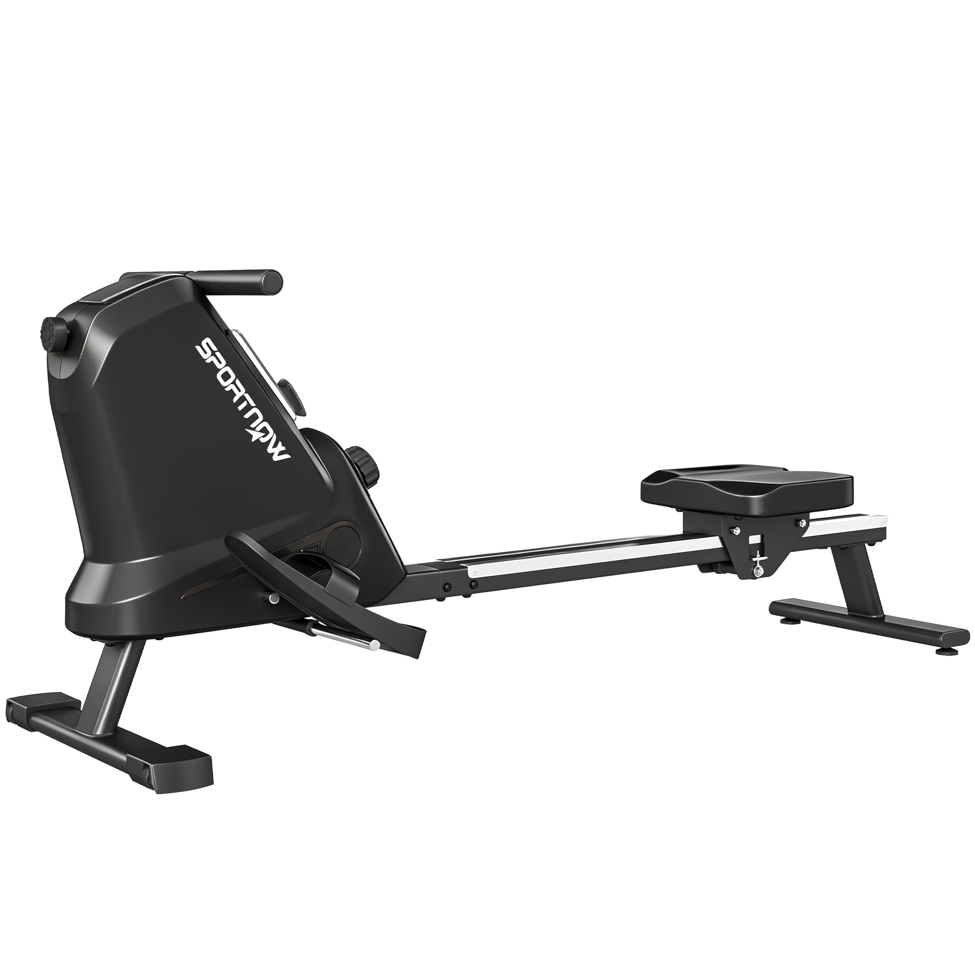 SPORTNOW Rudergerät für Zuhause, leises magnetisches Rudergerät mit 16 Widerstandsstufen, Bluetooth-App, Aluminiumschiene, LCD-Display, Telefonhalter, Rollen, platzsparende Vertikalaufbewahrung, bis 130 kg Aosom