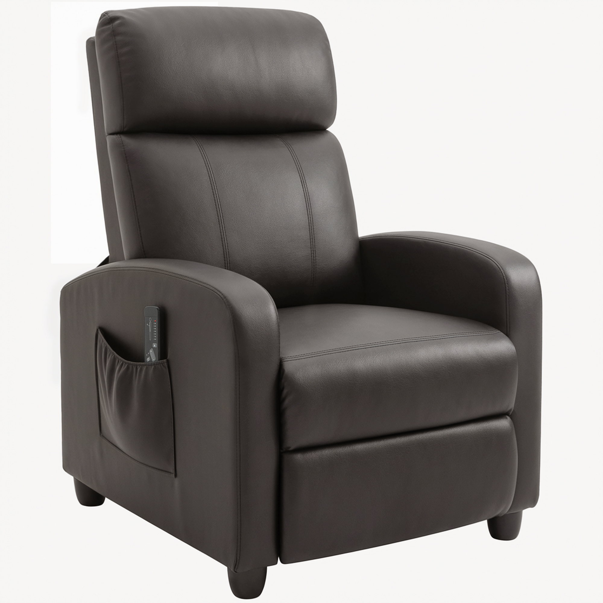 HOMCOM Relaxsessel Fernsehsessel mit Vibrationsmassage, Massagesessel mit Liegefunktion, 2 Massagepunkte, TV Sessel mit Fernbedienung, Seitentasche, Kunstleder für Wohnzimmer, Braun Aosom