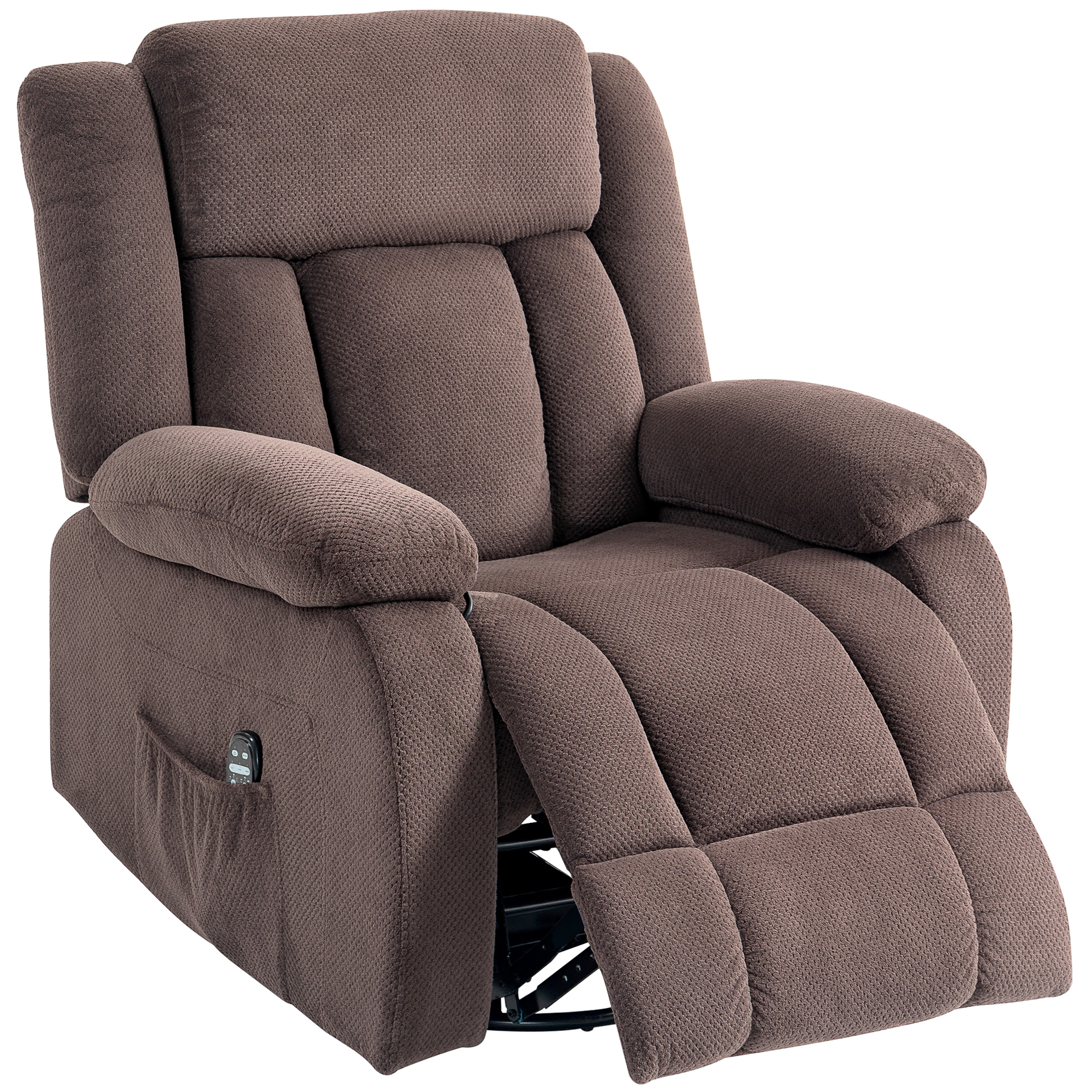 HOMCOM Relaxsessel Fernsehsessel mit Vibrationsmassage, Heizfunktion Drehbar Massagesessel mit Liegefunktion, Wippfunktion, 5 Modi, TV Sessel mit Fernbedienung, Seitentasche für Wohnzimmer, Braun Aosom