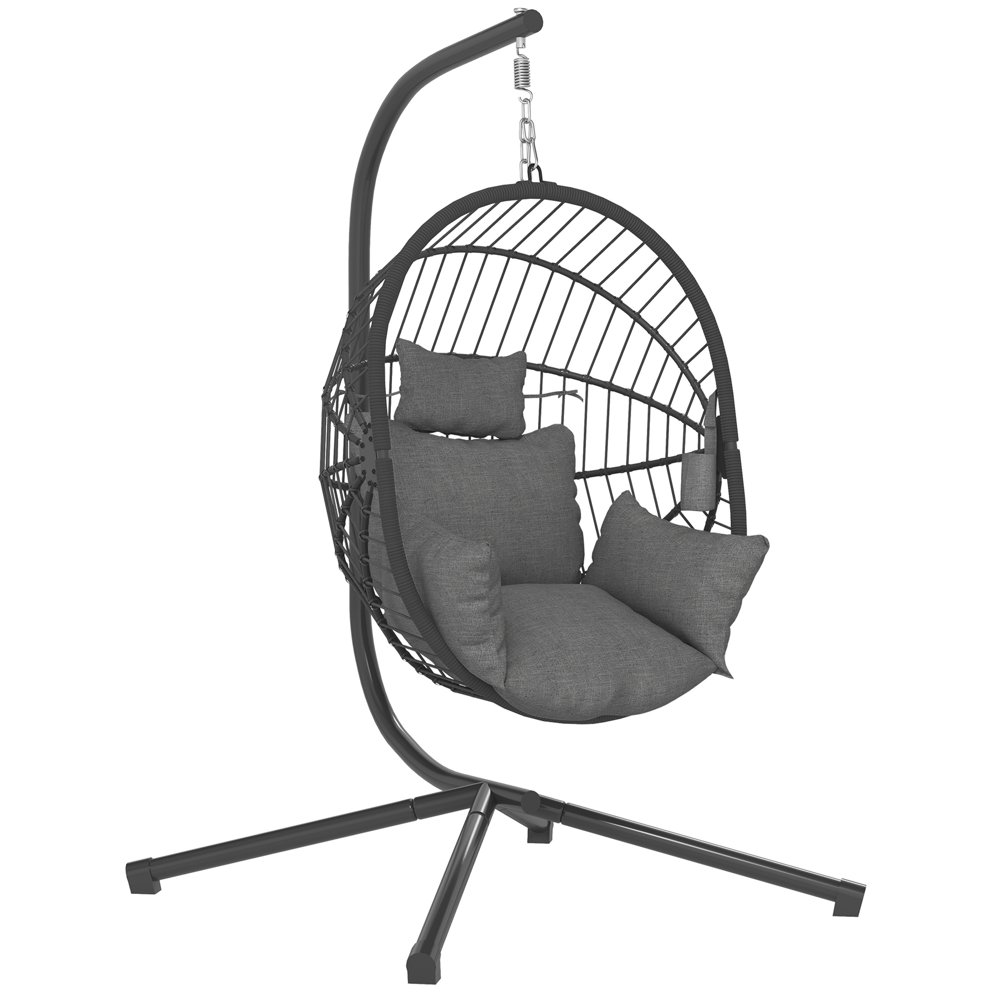 Outsunny Hängesessel Hängeschaukel mit Kissen und Becherhalter, klappbarer Sitzkorb in Rattanoptik bis 120 kg belastbar aus Stahl Grau Aosom.de