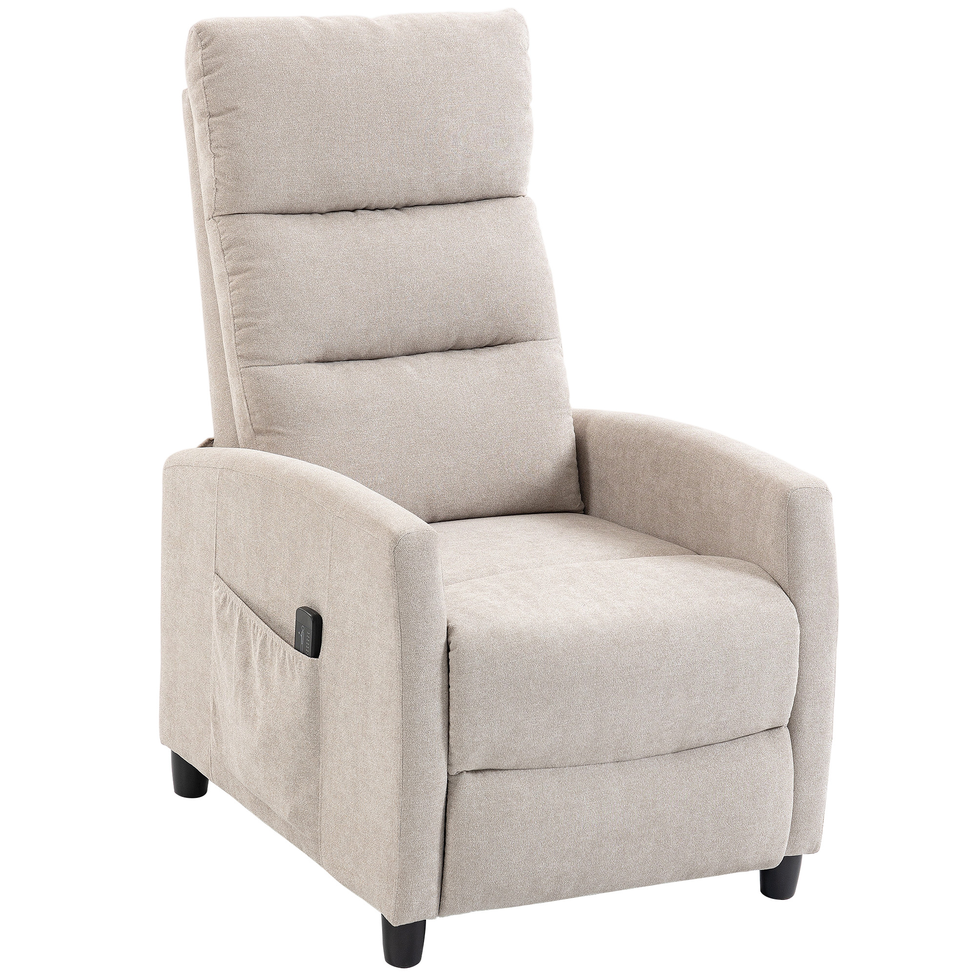 HOMCOM Manueller Massagesessel, 160° verstellbar, 2 Massagepunkte und Fußstütze, gepolsterter Relaxsessel in Chenille, mit Fernbedienung, Seitentaschen, für Zuhause & Büro, Creme   Aosom