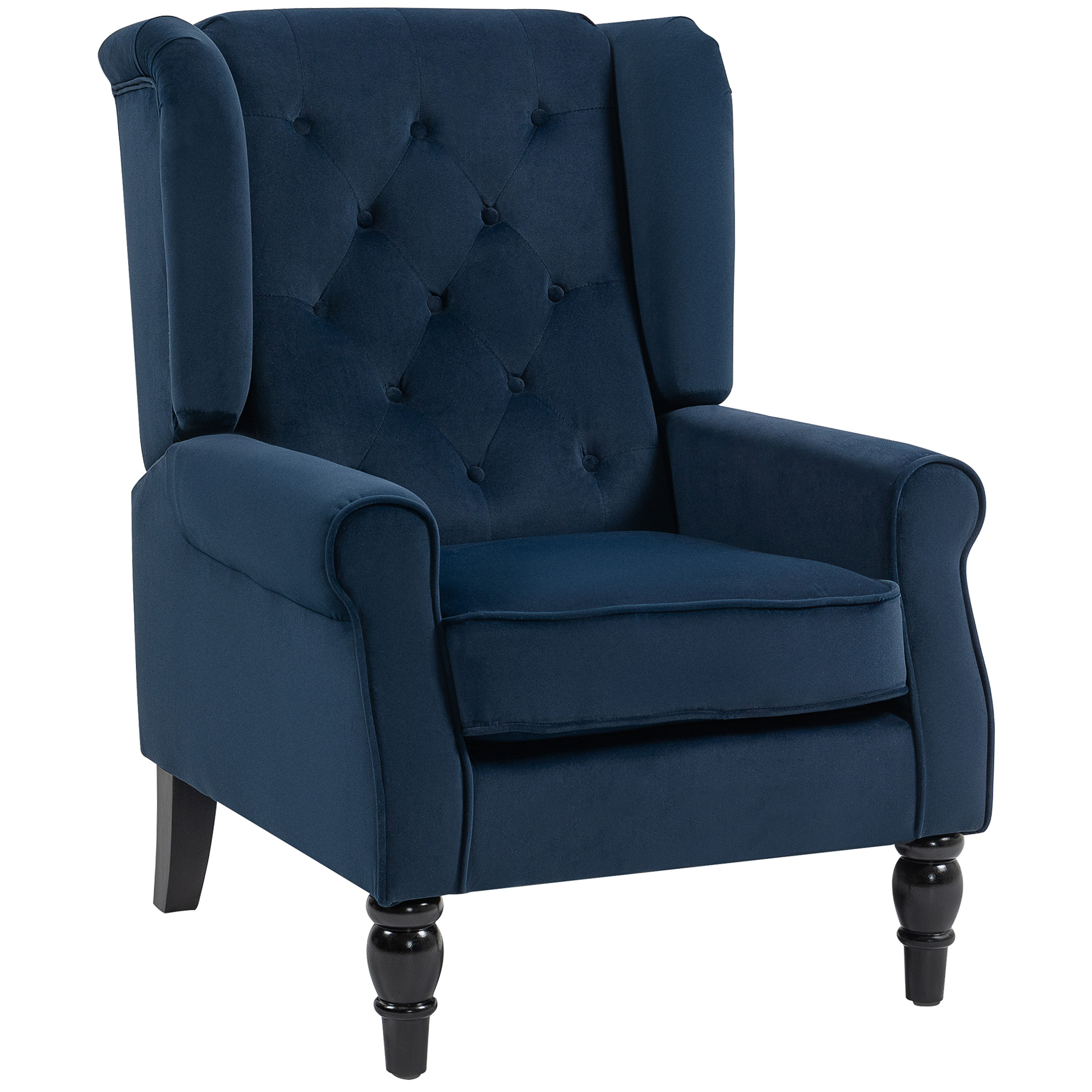 HOMCOM Wohnzimmer-Sessel, kapitonierter Sessel mit Holzfüßen, breite Sitzfläche, hoher Komfort, klassischer Stil, 74 x 86 x 102 cm, dunkelblau Aosom